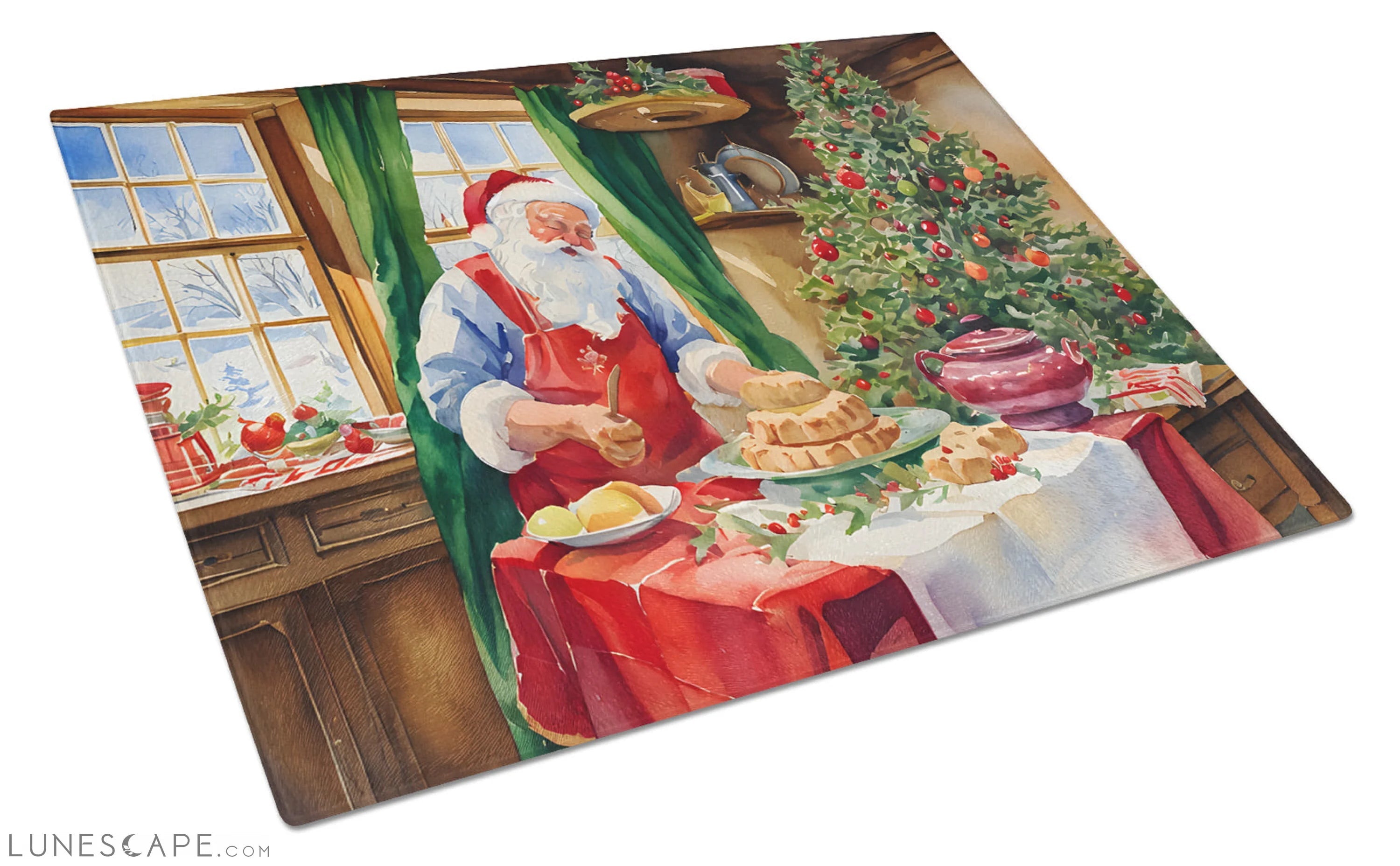 Cookies With Santa Claus Papa Noel Glass Cutting Board LUNESCAPE