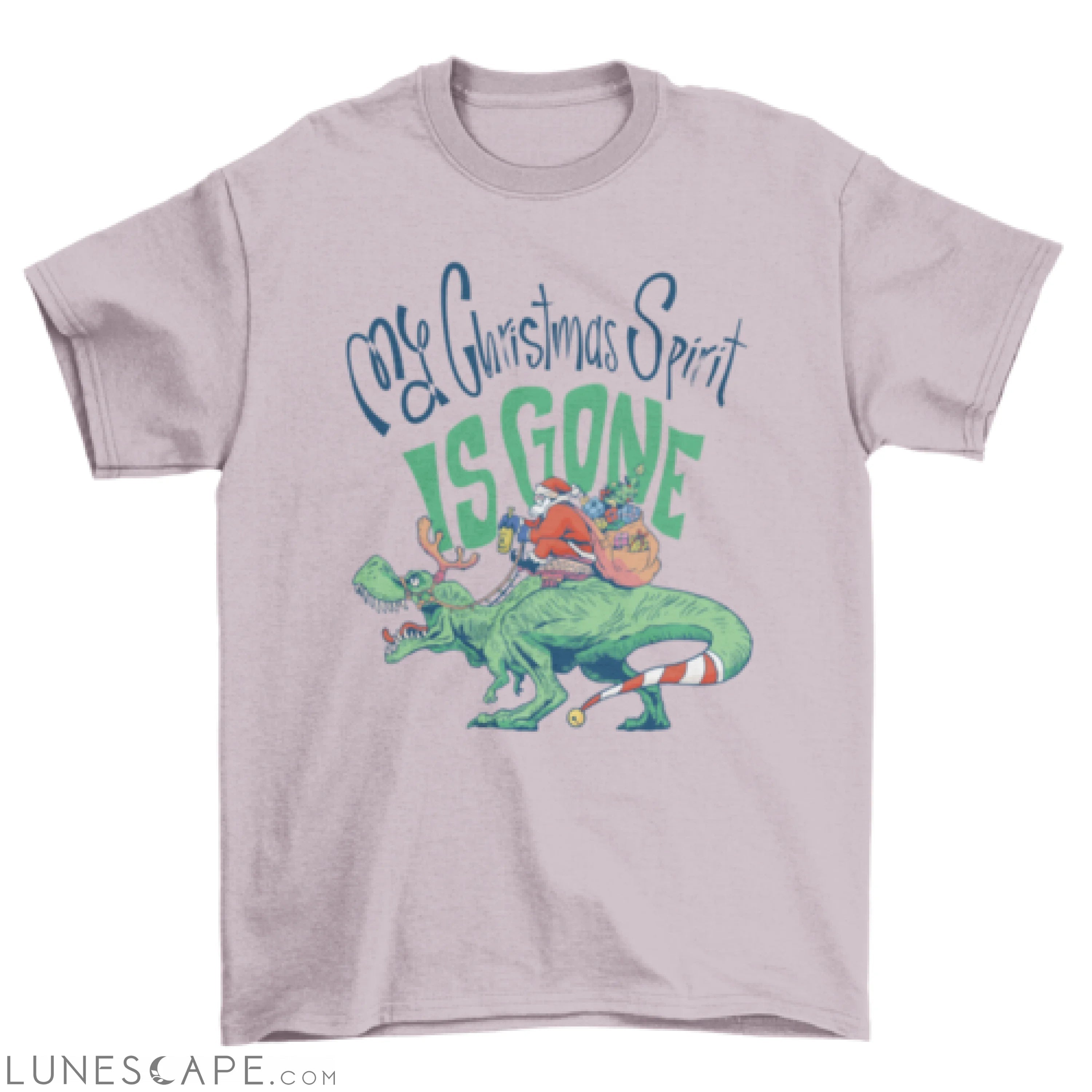 Cool Anti-holiday Anti-Christmas Santa Claus riding t-rex quote "My LUNESCAPE