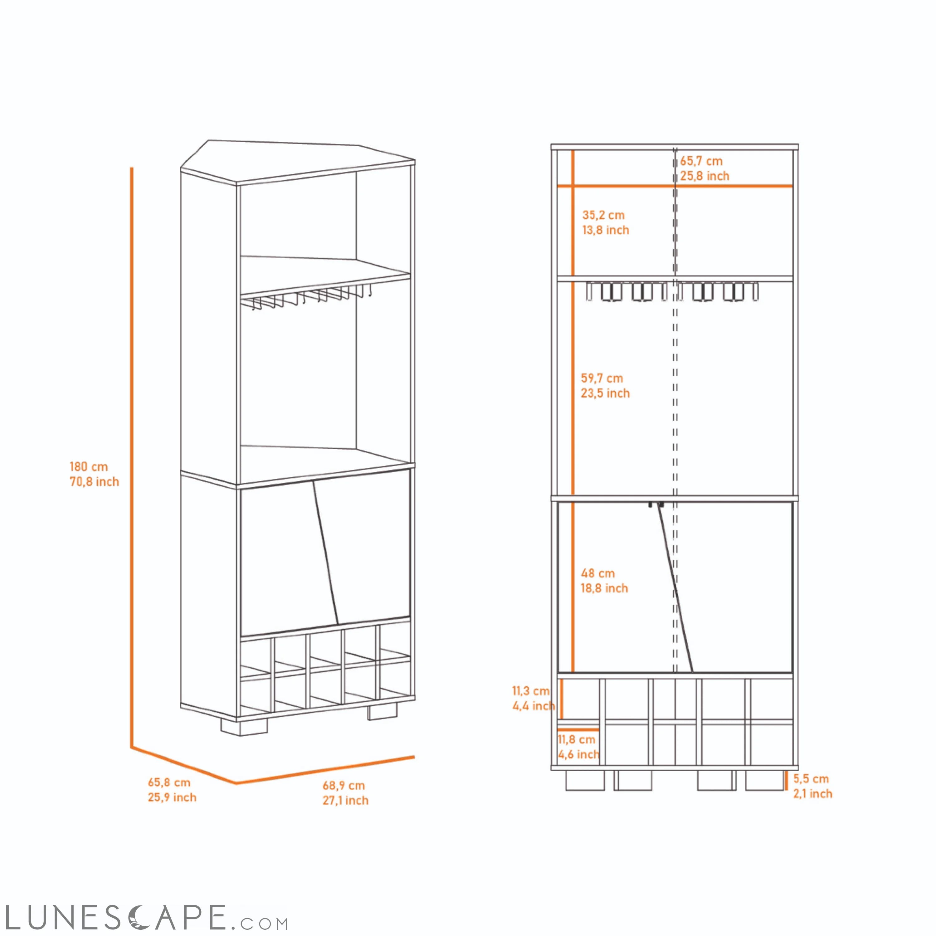 Corner Bar Cabinet Albarr, Ten Wine Cubbies, Two Shelves, Double Door LUNESCAPE