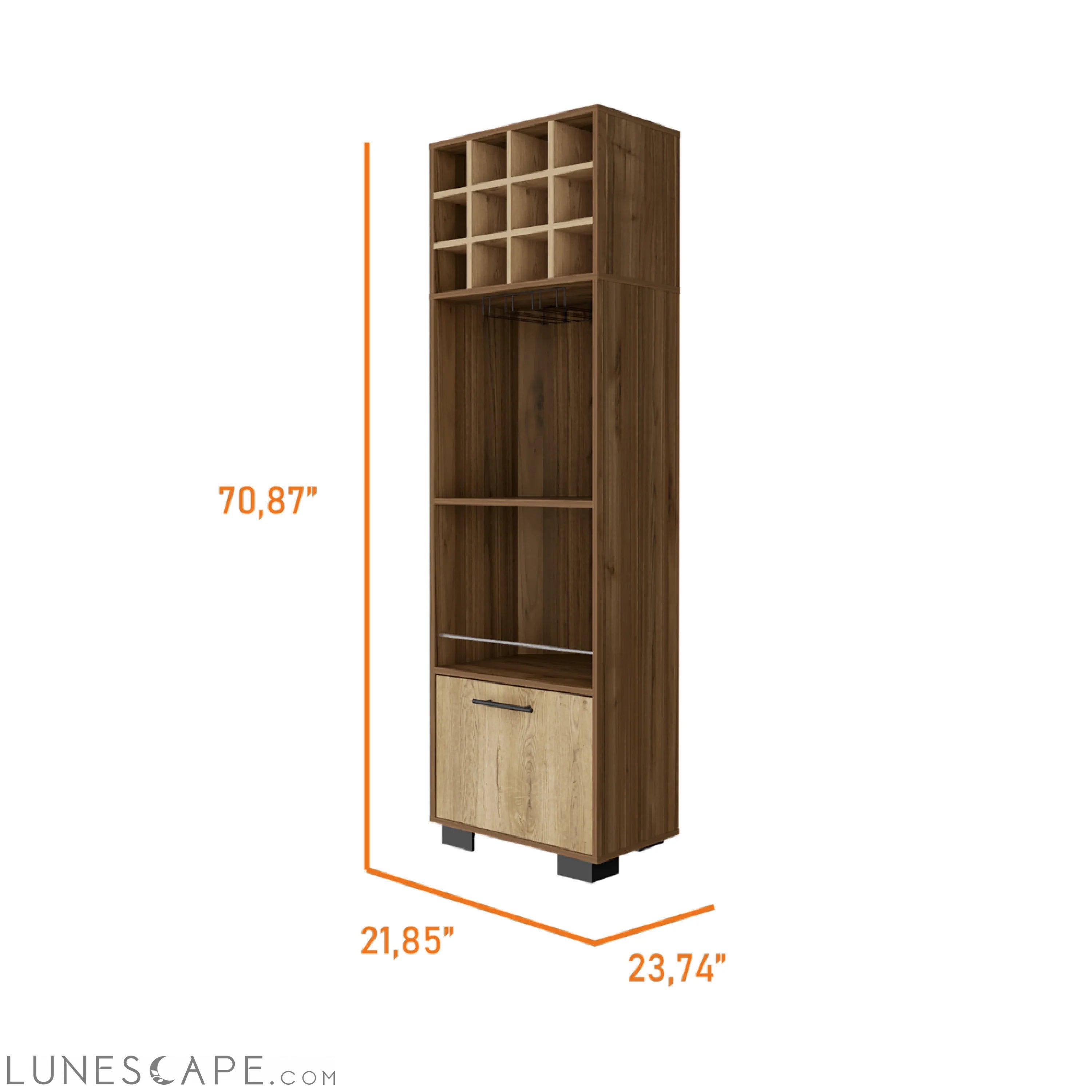 Corner Bar Cabinet Cataluña, 8 Wine Cubbies, 2 Side Shelves, Mahogany LUNESCAPE