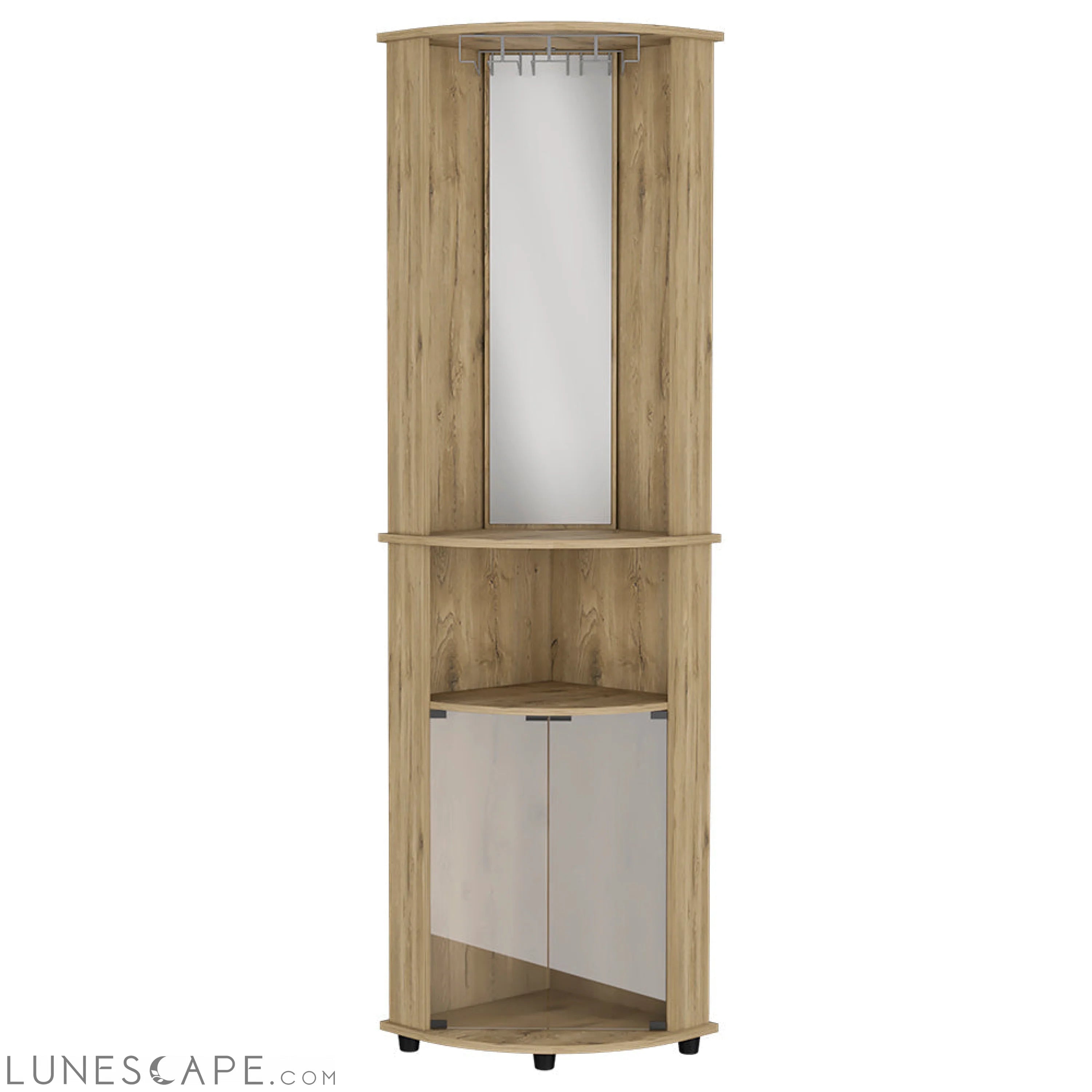 Corner Bar Cabinet Rialto, Three Shelves, Macadamia Finish LUNESCAPE