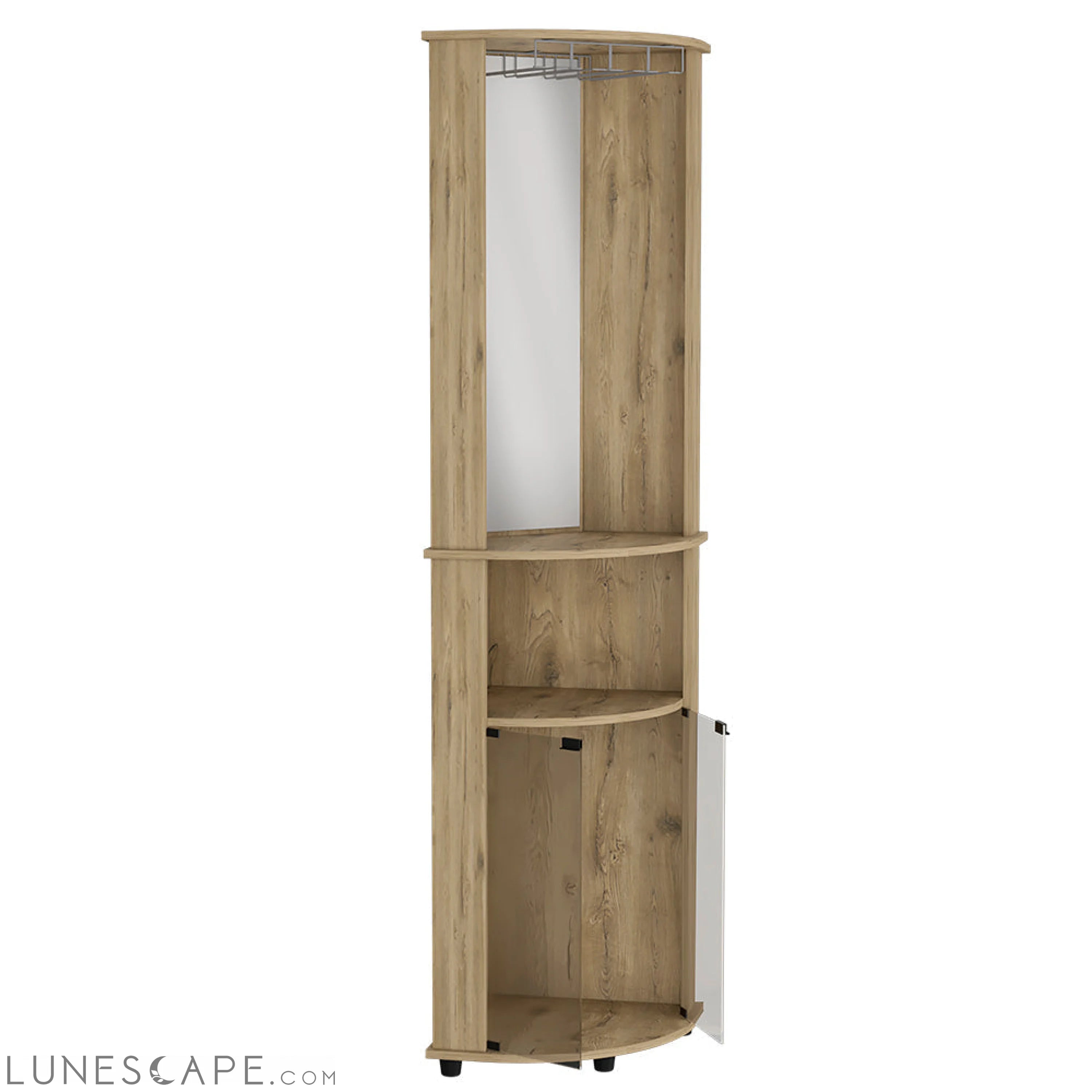 Corner Bar Cabinet Rialto, Three Shelves, Macadamia Finish LUNESCAPE
