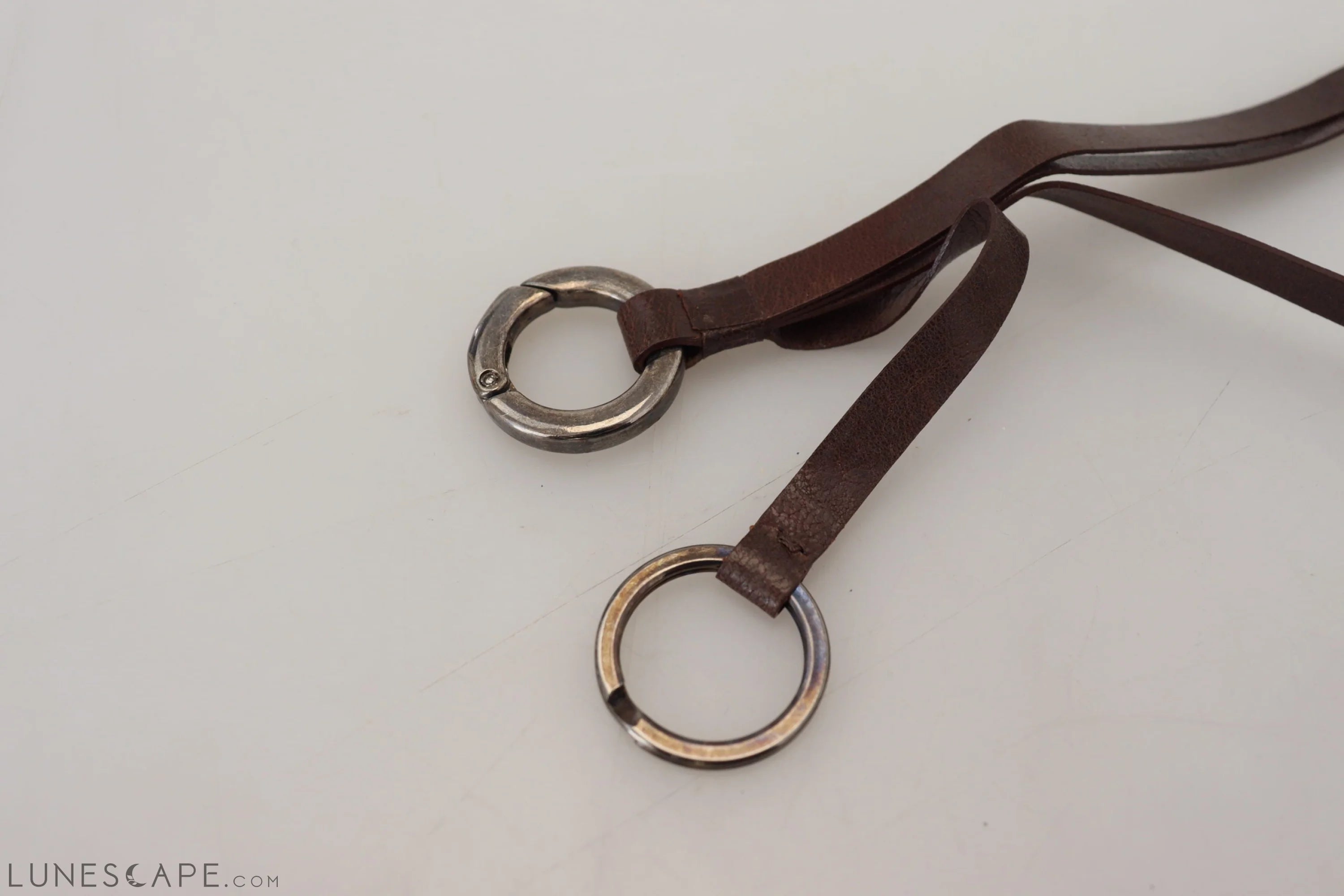 Costume National Elegant Brass & Leather Keychain Charm LUNESCAPE