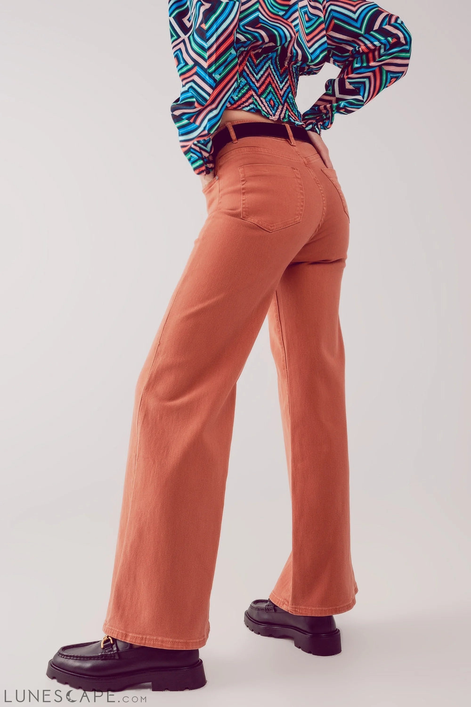 Cotton Blend Wide Leg Jeans in Orange LUNESCAPE