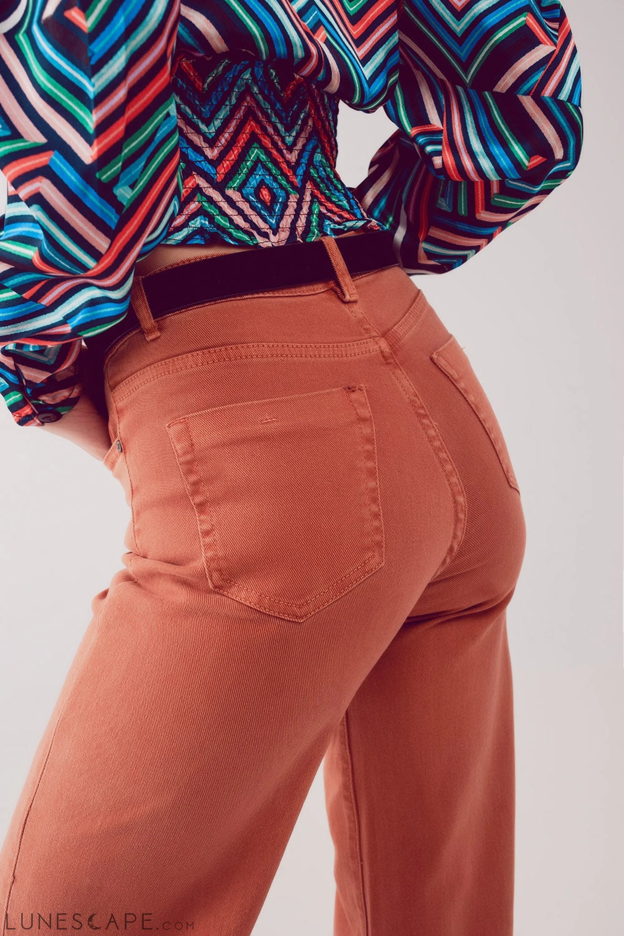 Cotton Blend Wide Leg Jeans in Orange LUNESCAPE
