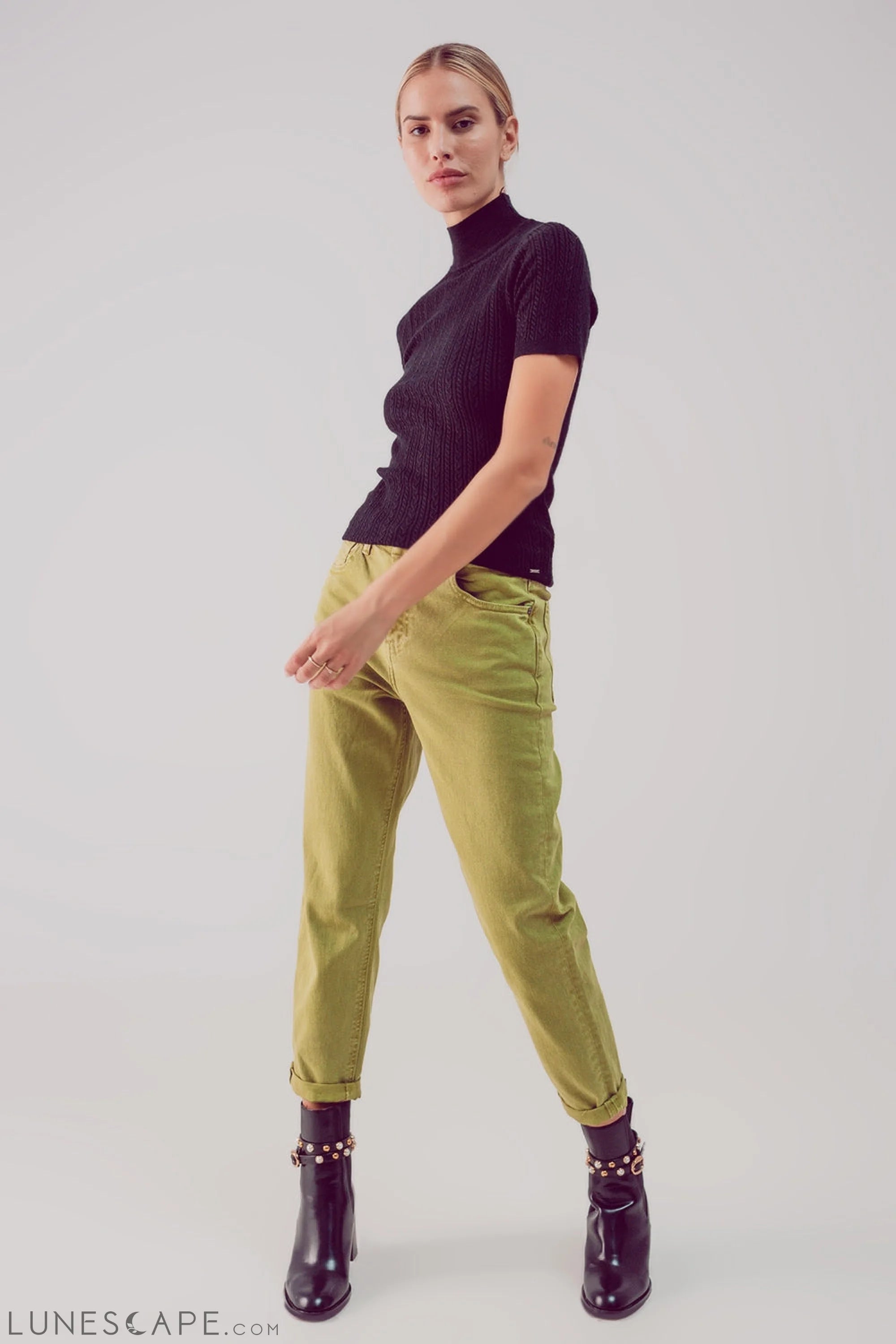 Cotton Mid Rise Slouchy Jean in Acid Lime LUNESCAPE
