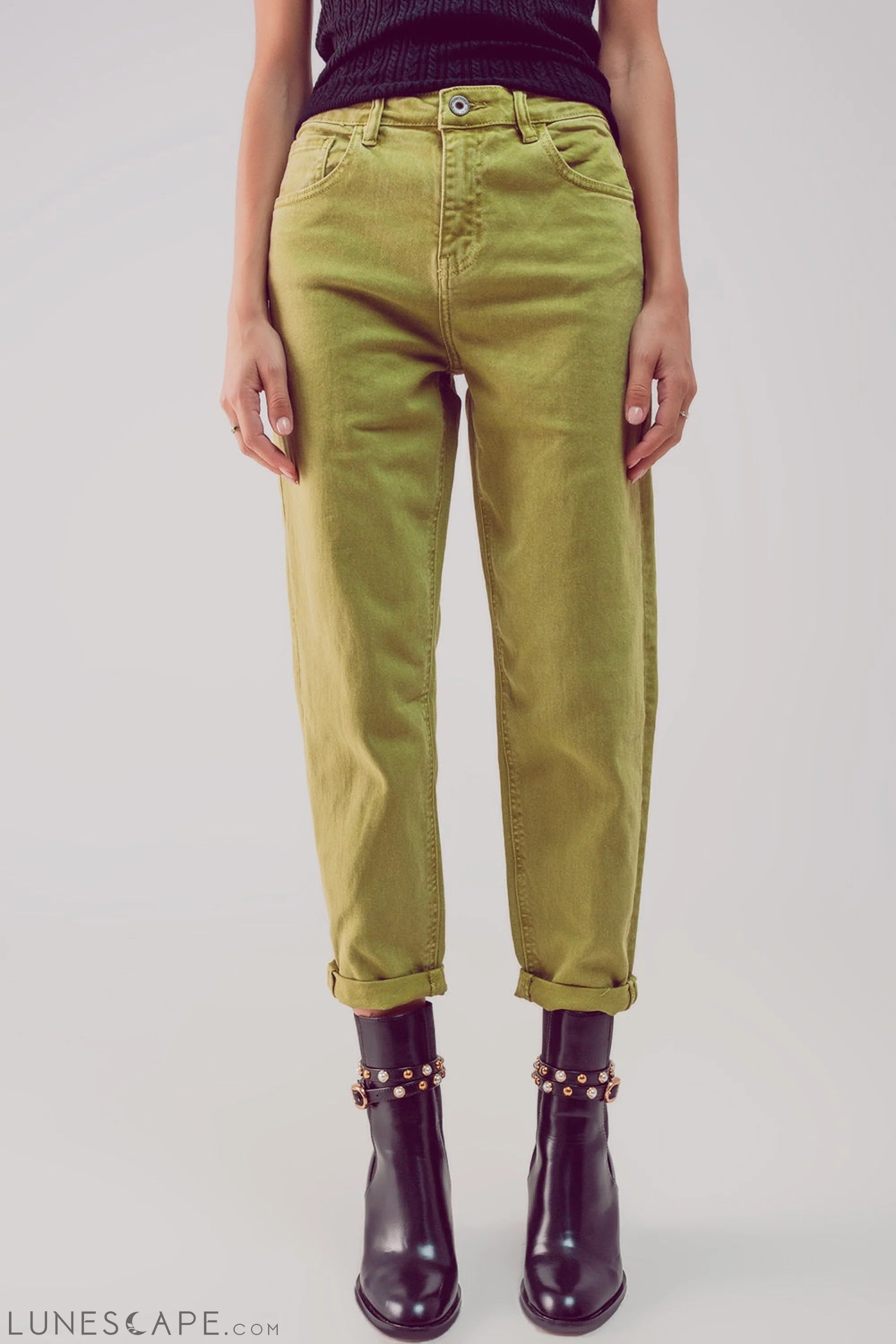 Cotton Mid Rise Slouchy Jean in Acid Lime LUNESCAPE