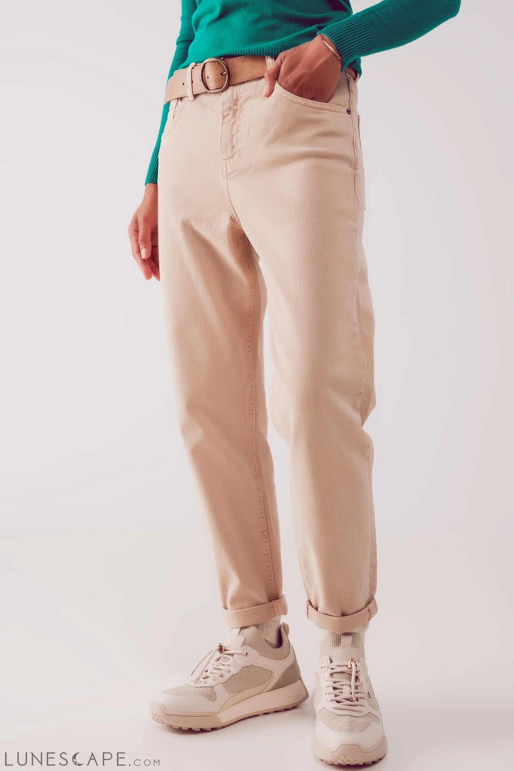 Cotton Mid Rise Slouchy Jean in BEIGE LUNESCAPE