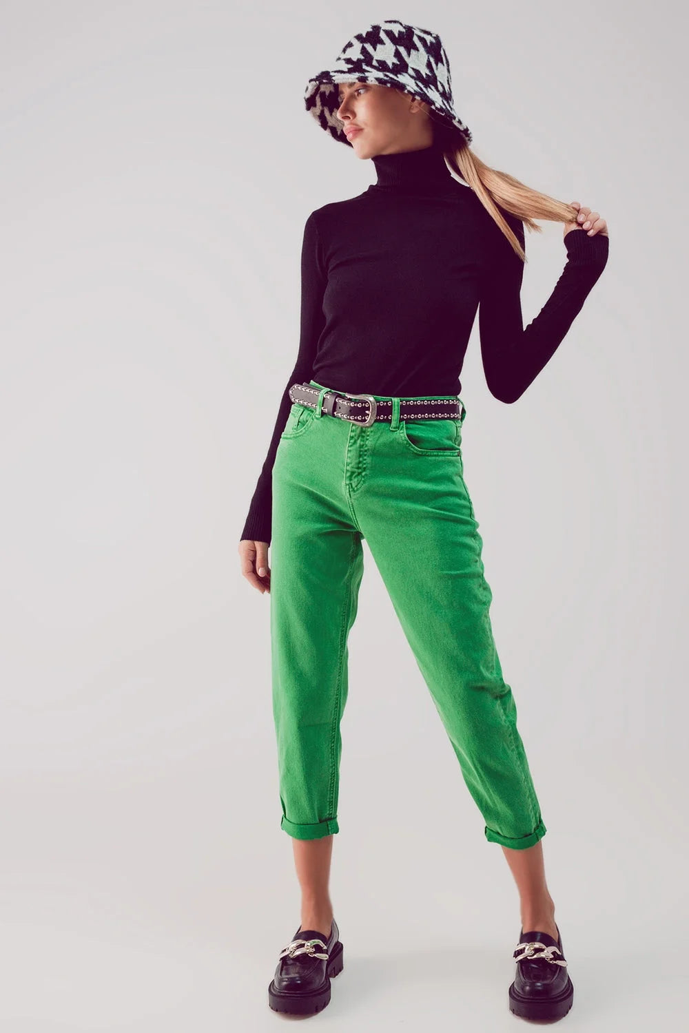 Cotton Mid Rise Slouchy Jean in Green LUNESCAPE