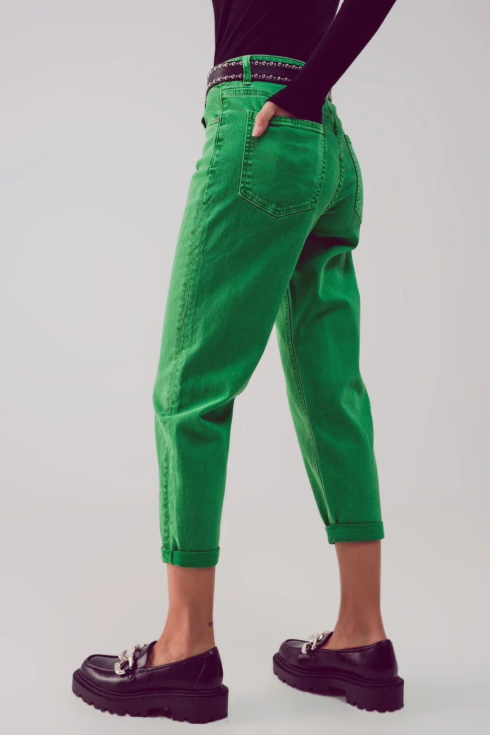 Cotton Mid Rise Slouchy Jean in Green LUNESCAPE