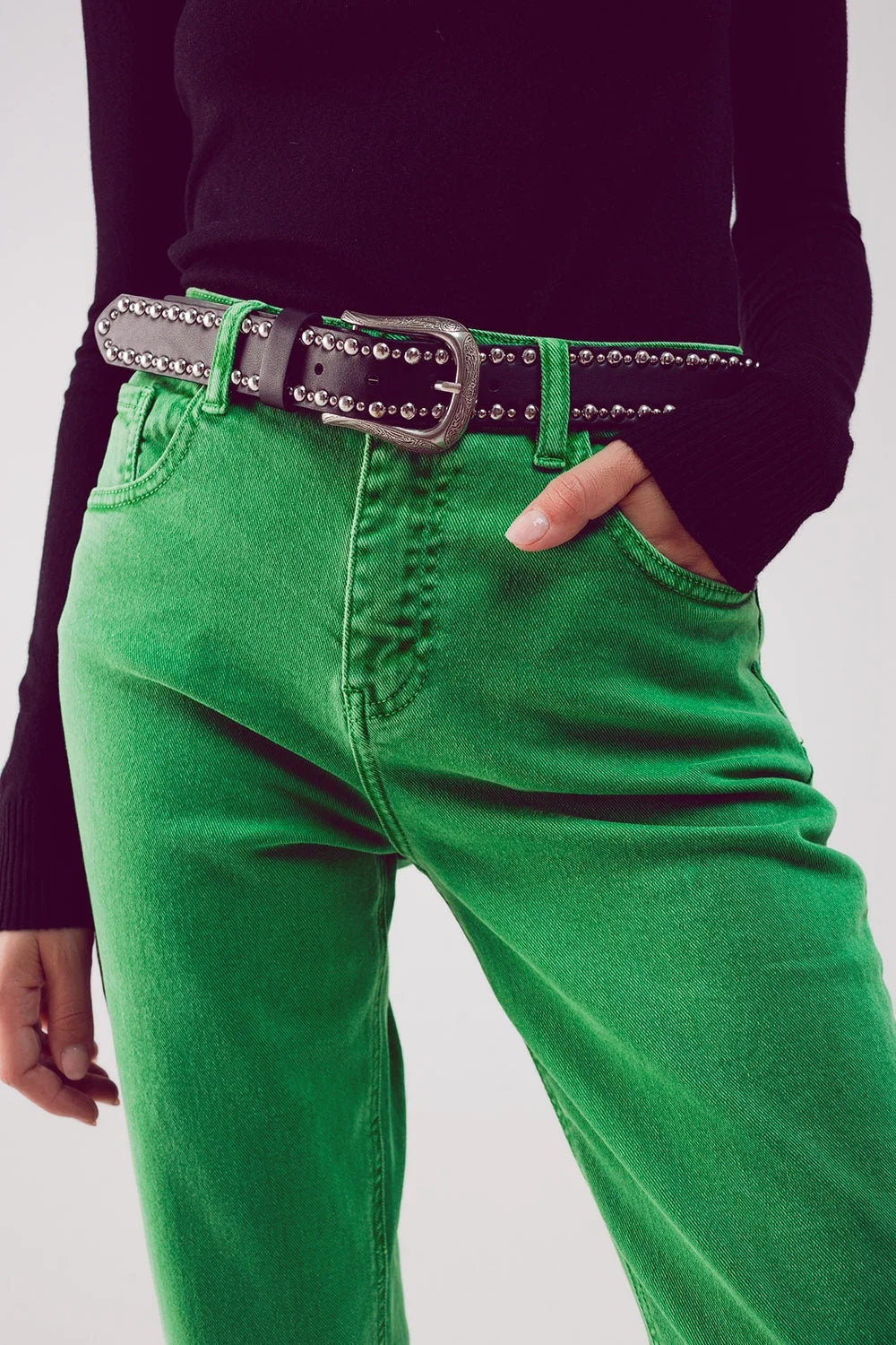 Cotton Mid Rise Slouchy Jean in Green LUNESCAPE