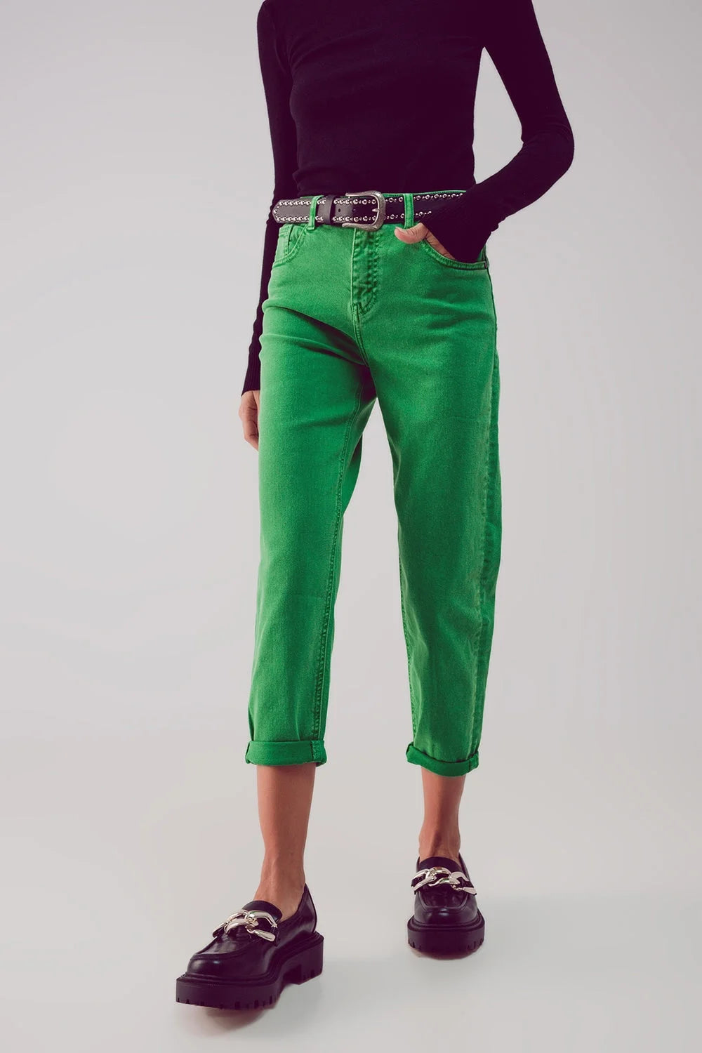 Cotton Mid Rise Slouchy Jean in Green LUNESCAPE