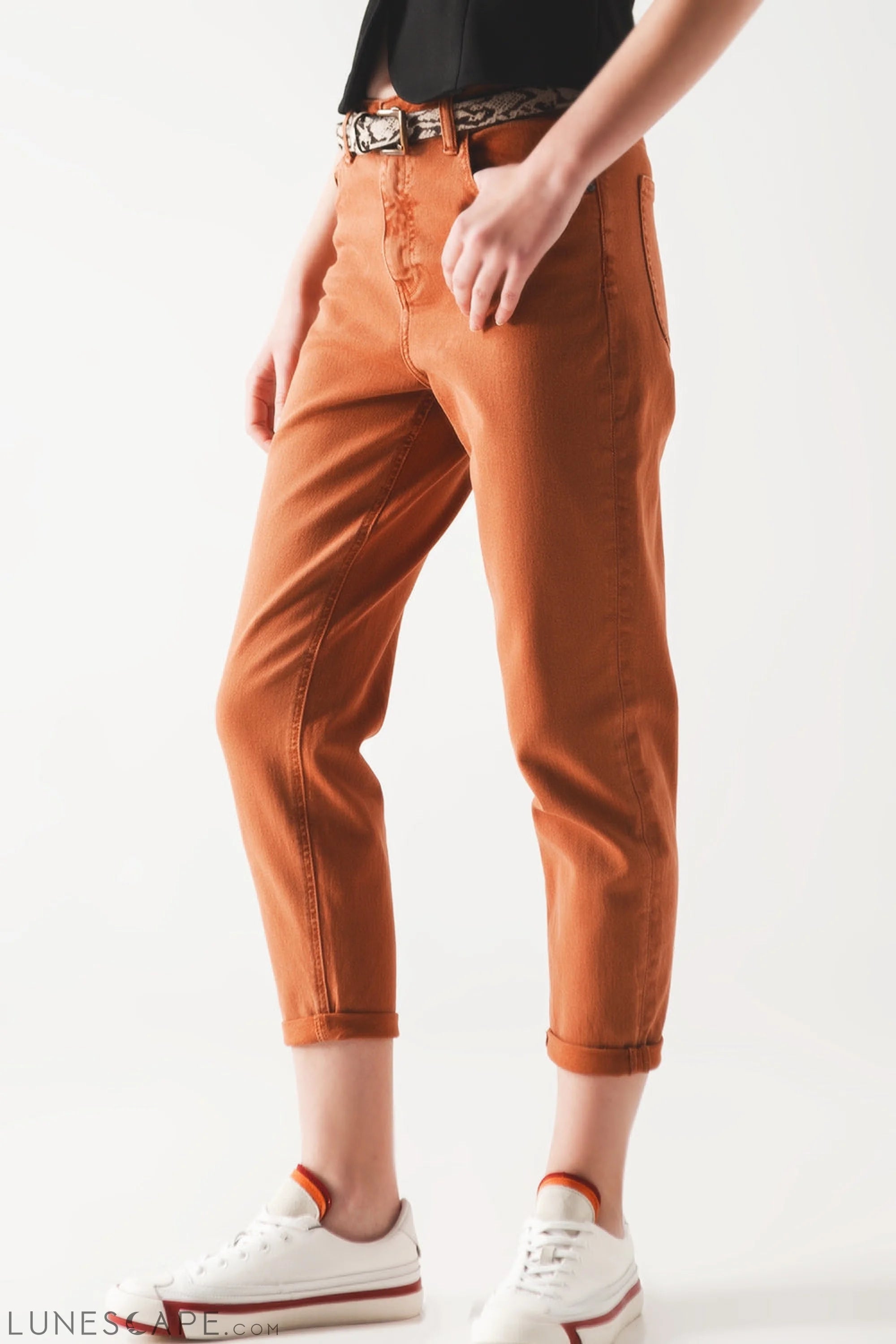 Cotton Mid Rise Slouchy Jean in Rust LUNESCAPE