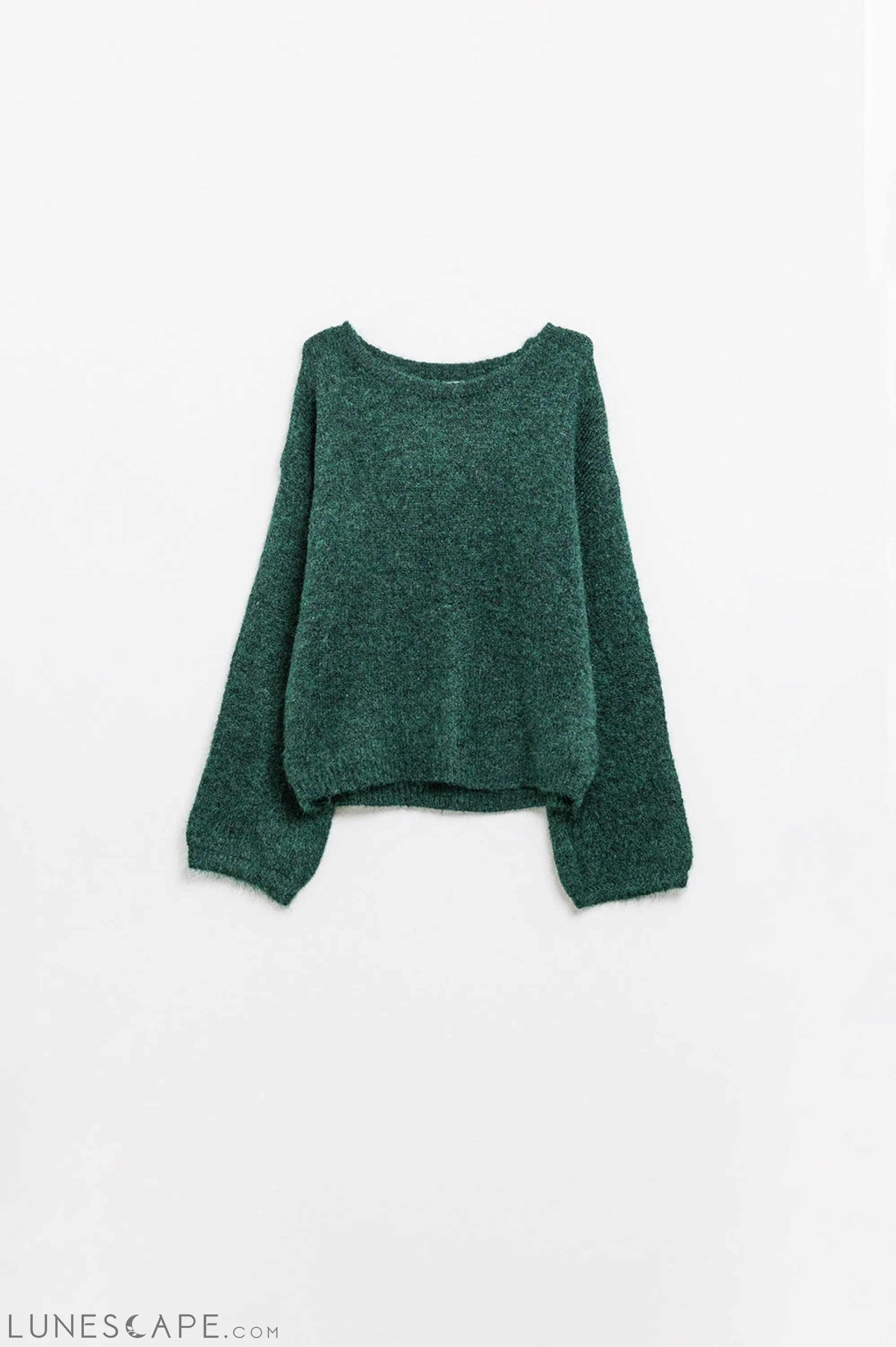 Cozy Balloon Sleeve Jumper in Emerald Green LUNESCAPE