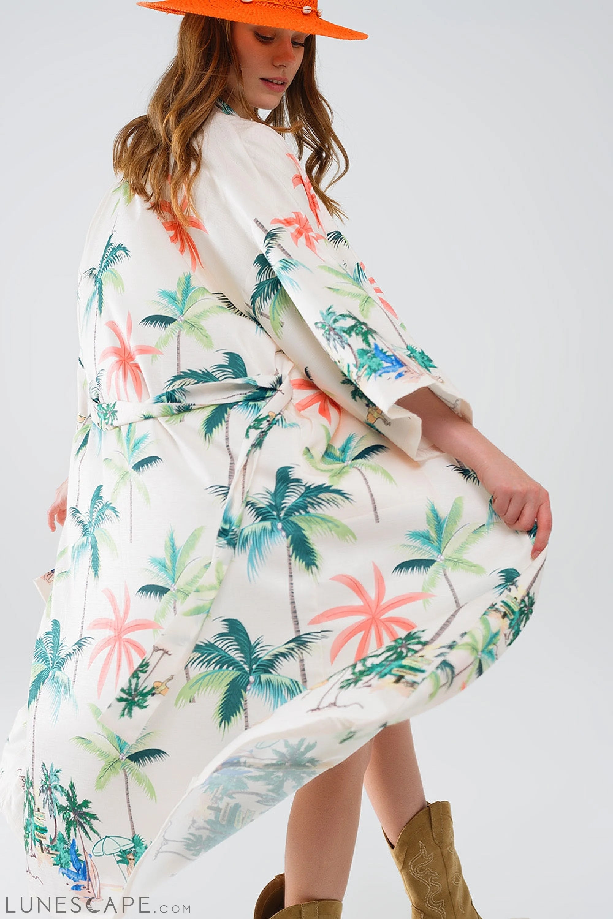 Cream Open Kimono With Beach Print in Midi Length Women’s Fashion - Women’s Clothing - Blouses & Shirts