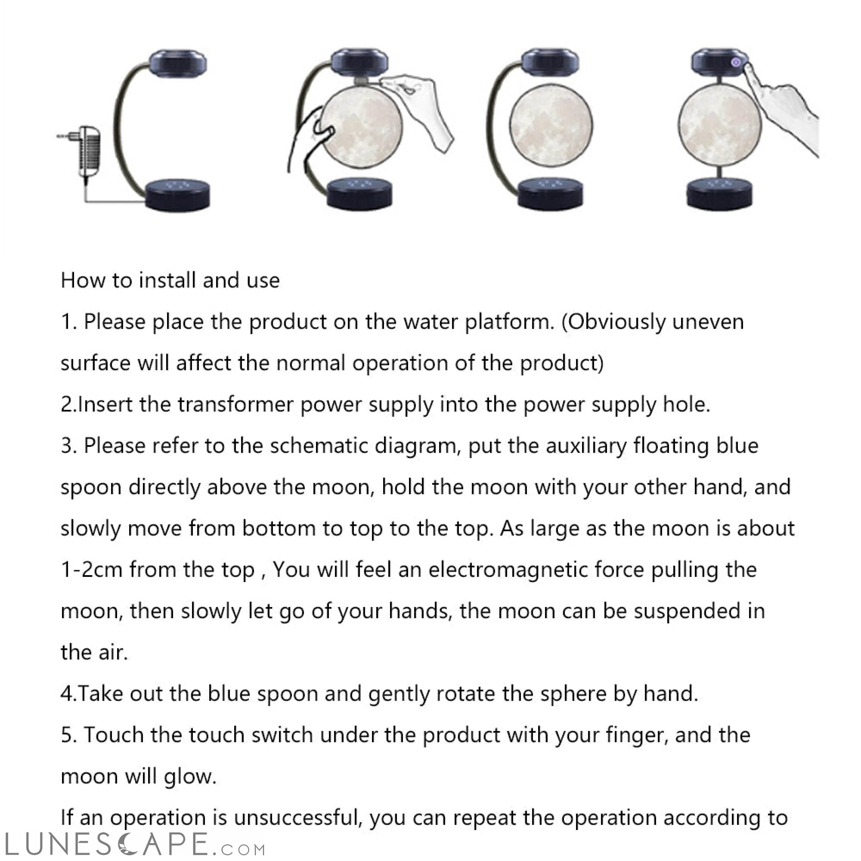 Creativity Magnetic Levitation Moon Lamp LED Rotating Dangling Lamp LUNESCAPE