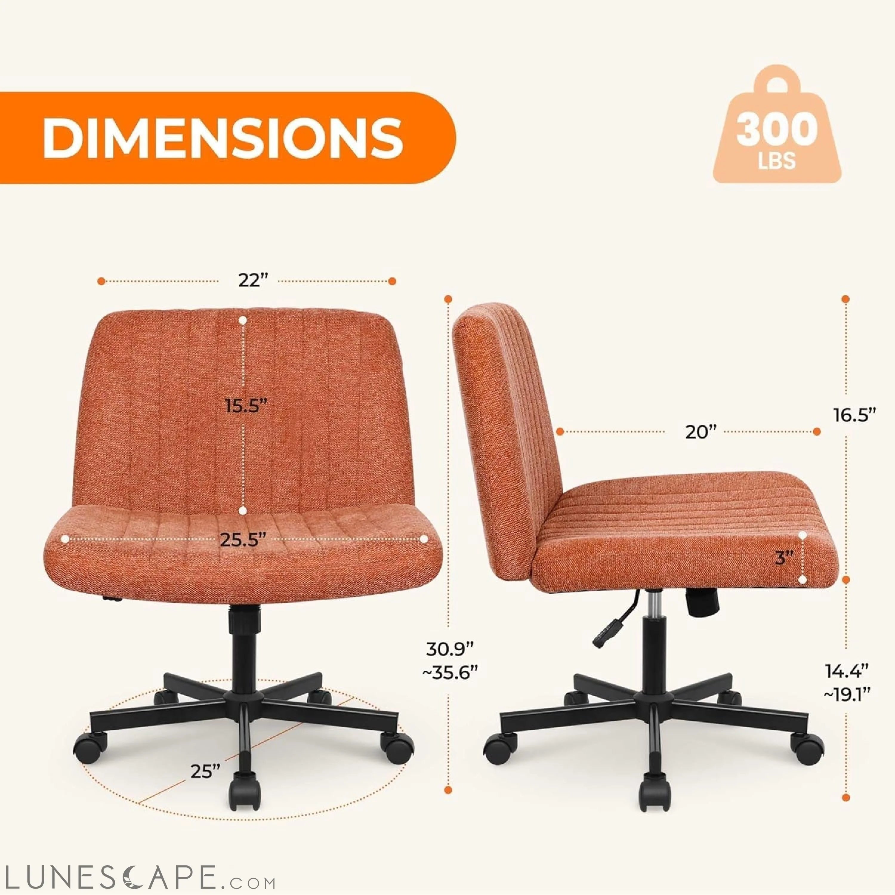 Criss Cross Chair, Armless Legged Office Desk Chair, with Wheels LUNESCAPE