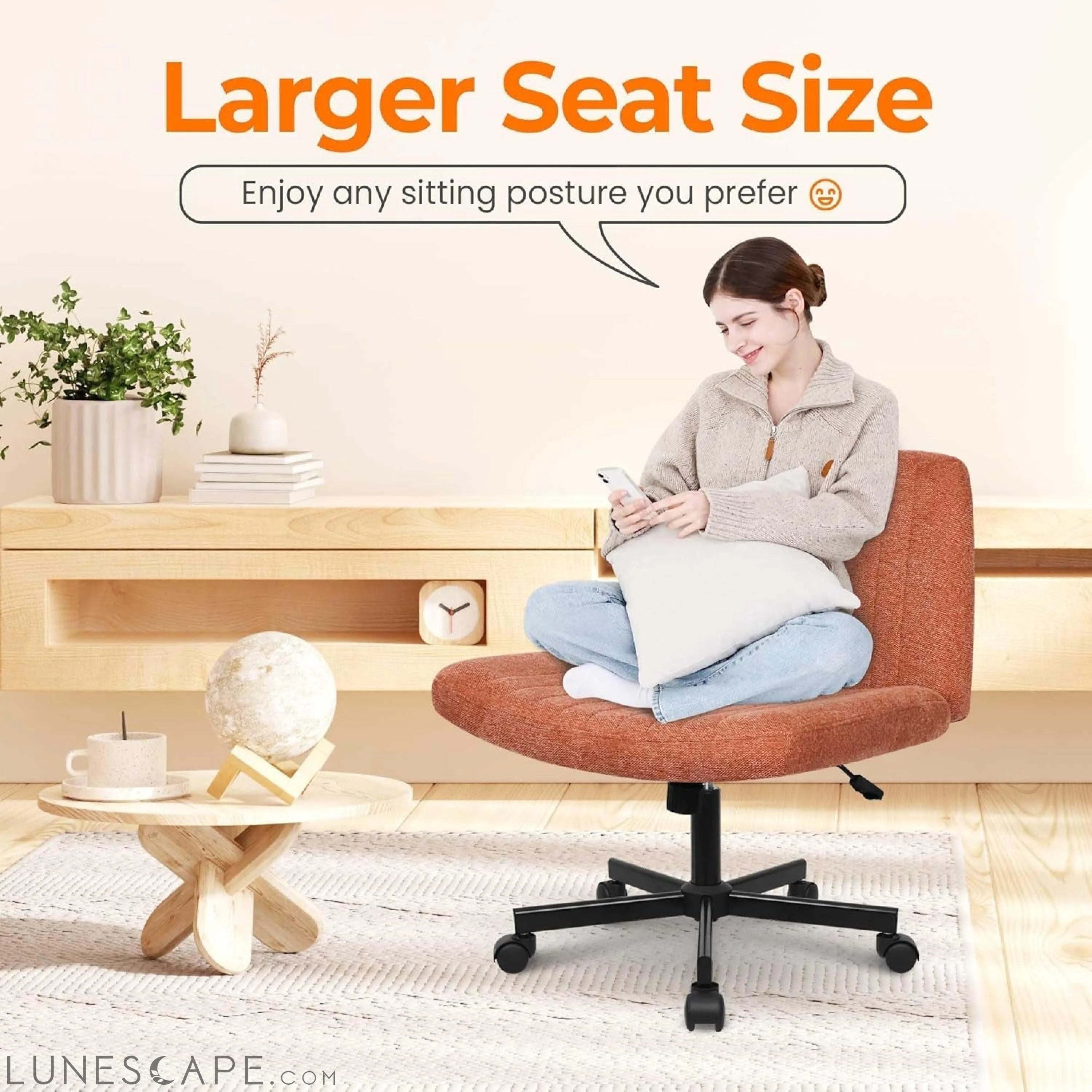 Criss Cross Chair, Armless Legged Office Desk Chair, with Wheels LUNESCAPE