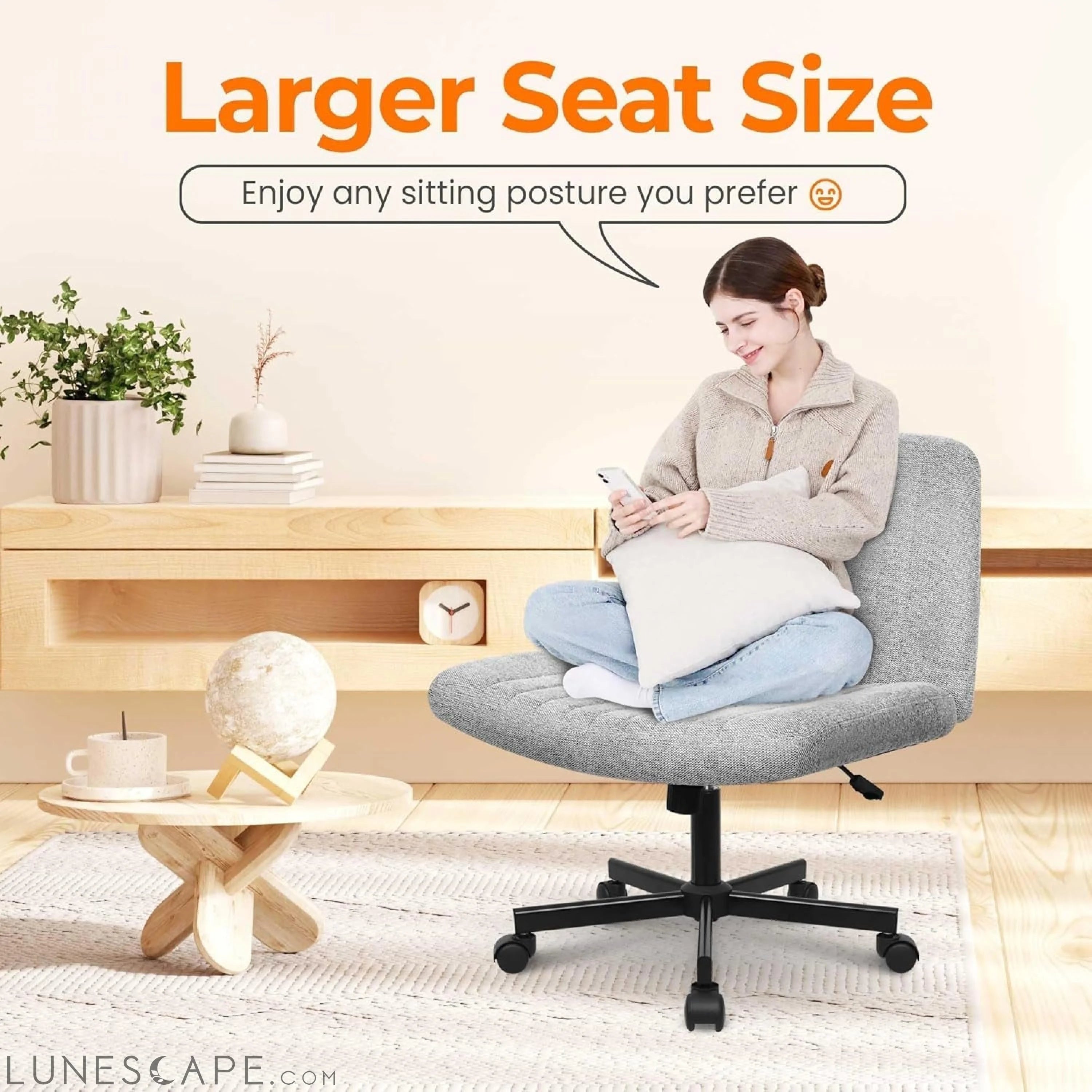 Criss Cross Chair, Armless Legged Office Desk Chair, with Wheels LUNESCAPE
