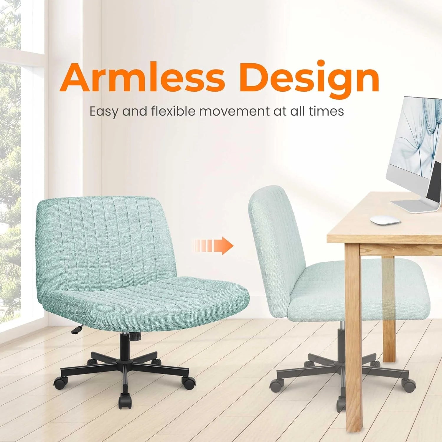 Criss Cross Chair, Armless Legged Office Desk Chair, with Wheels LUNESCAPE