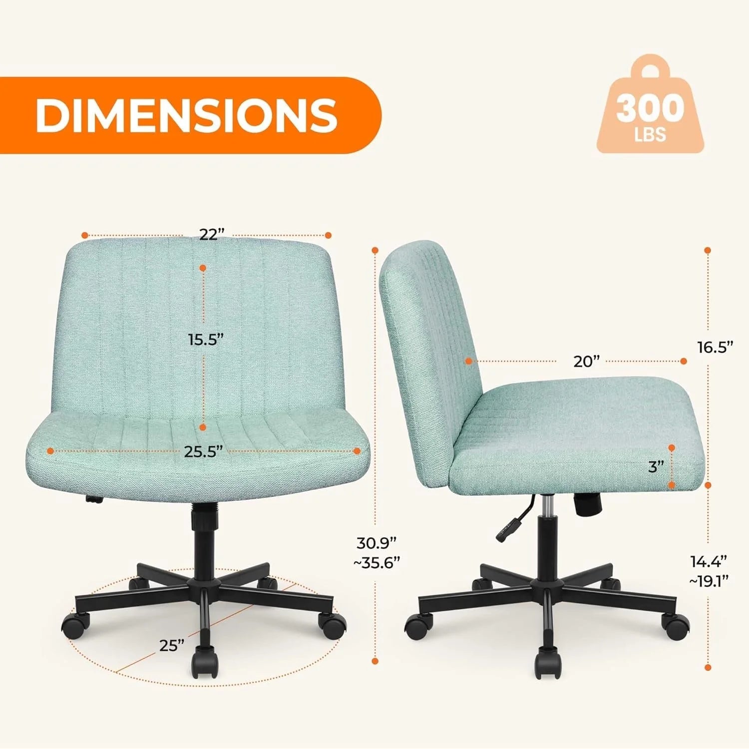 Criss Cross Chair, Armless Legged Office Desk Chair, with Wheels LUNESCAPE