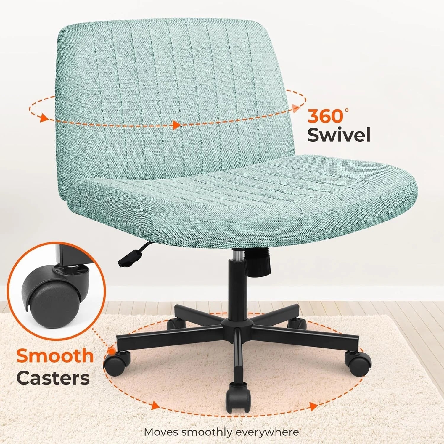 Criss Cross Chair, Armless Legged Office Desk Chair, with Wheels LUNESCAPE