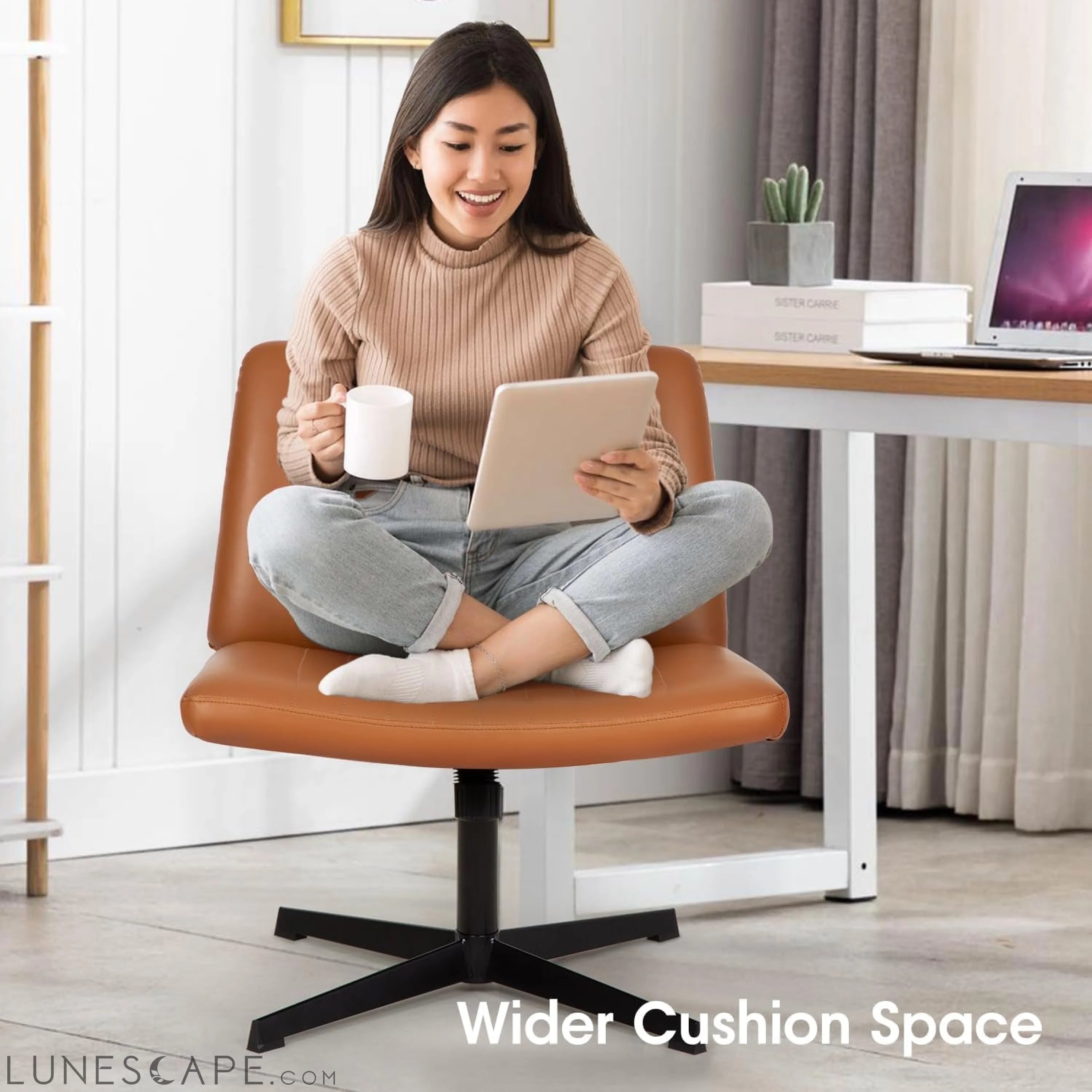Criss Cross Chair,Armless Cross Legged Office Chair,Wide Comfty Desk LUNESCAPE
