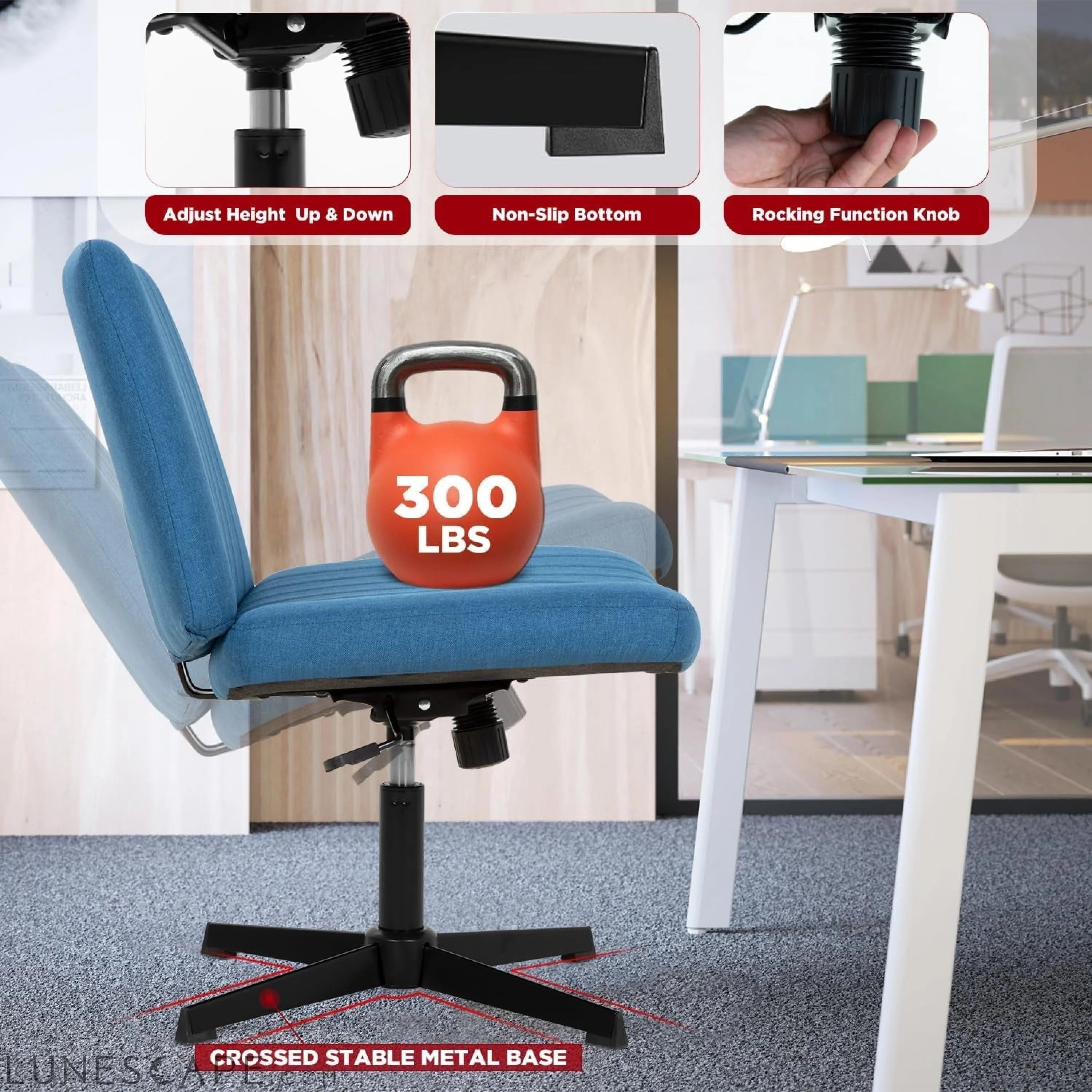 Criss Cross Chair,Armless Cross Legged Office Chair,Wide Comfty Desk LUNESCAPE