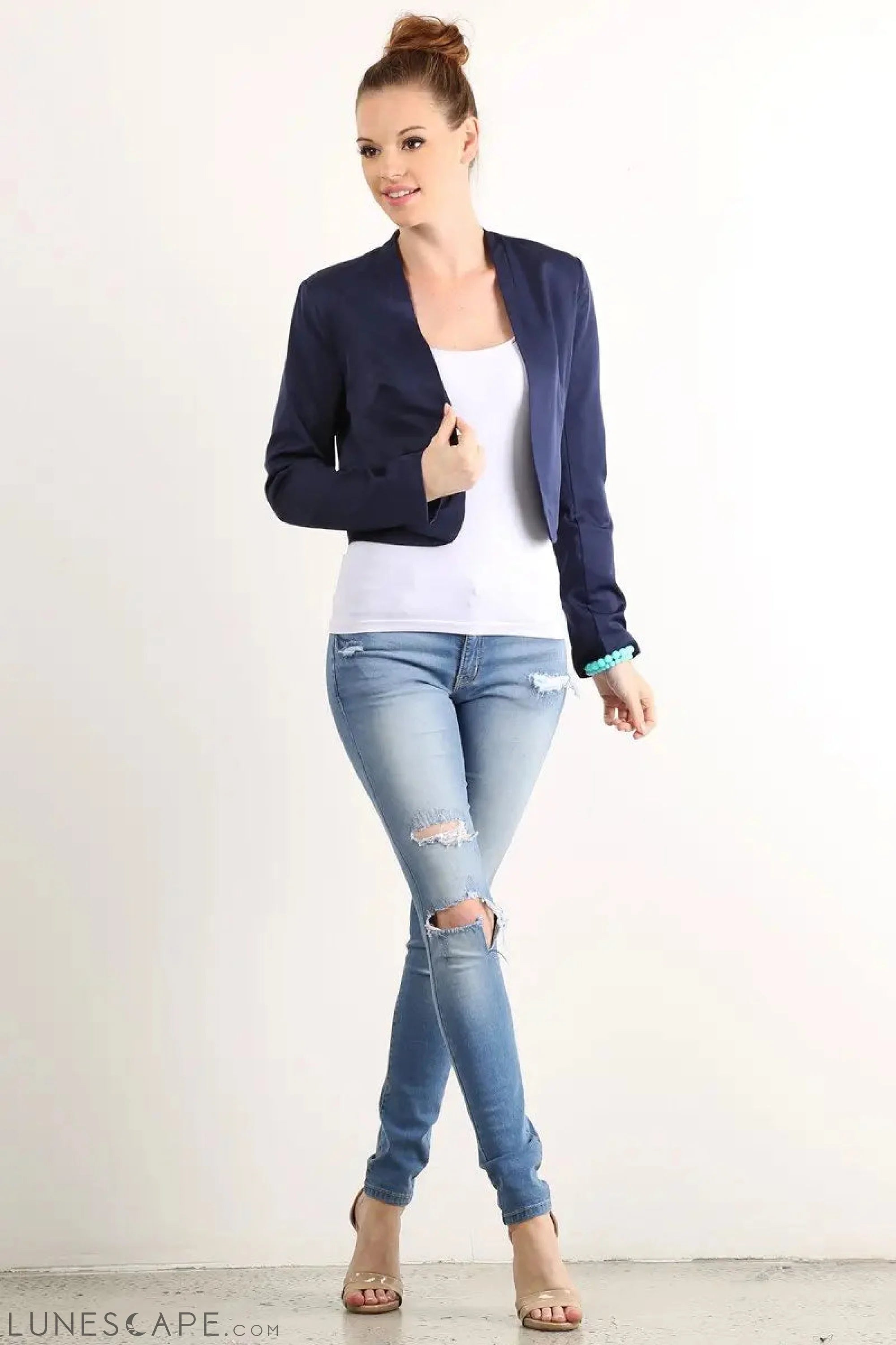 Cropped Blazer - Navy LUNESCAPE