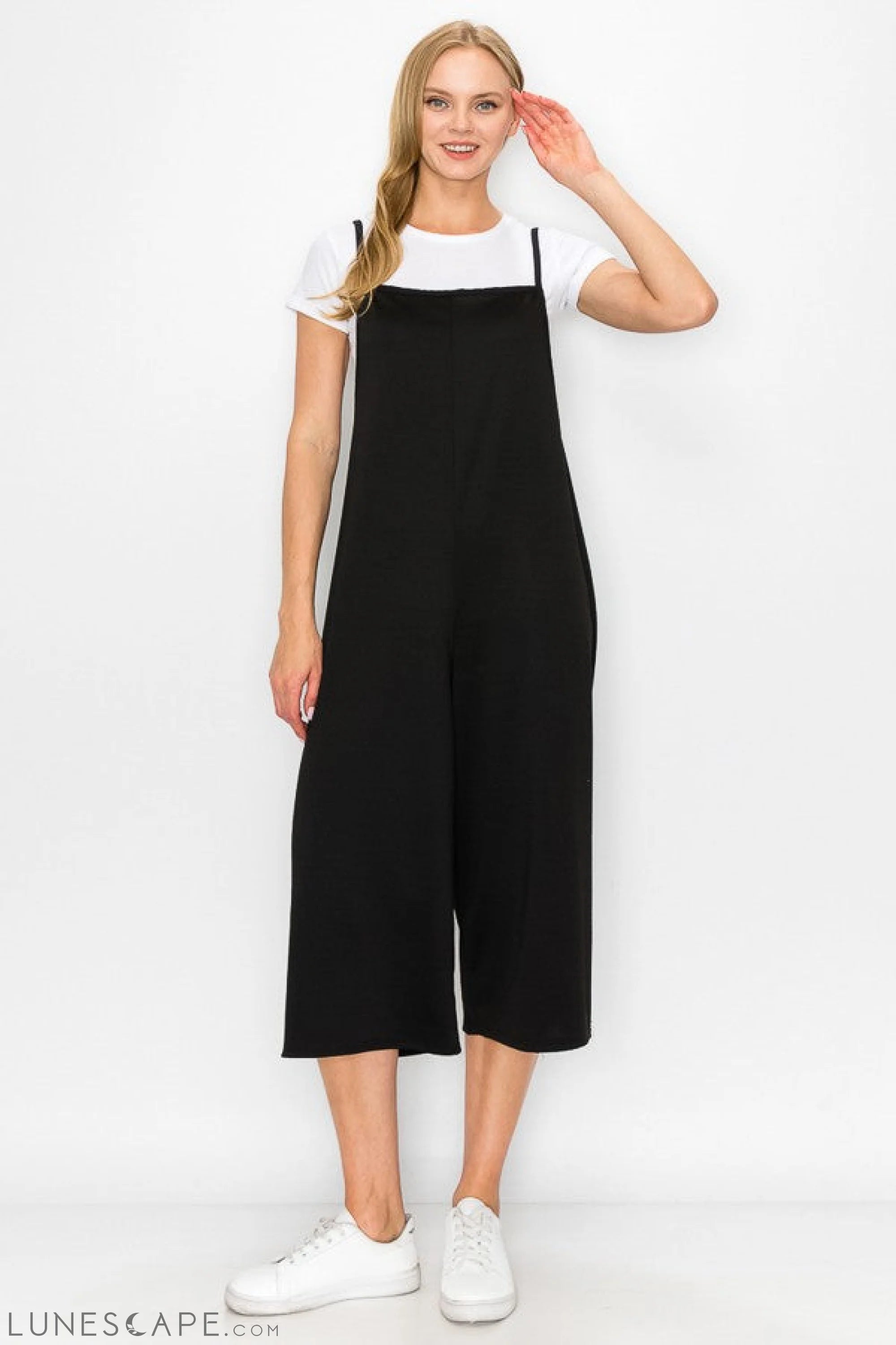 Cropped Bottom Wide Leg Oversized Jumpsuit - Black LUNESCAPE