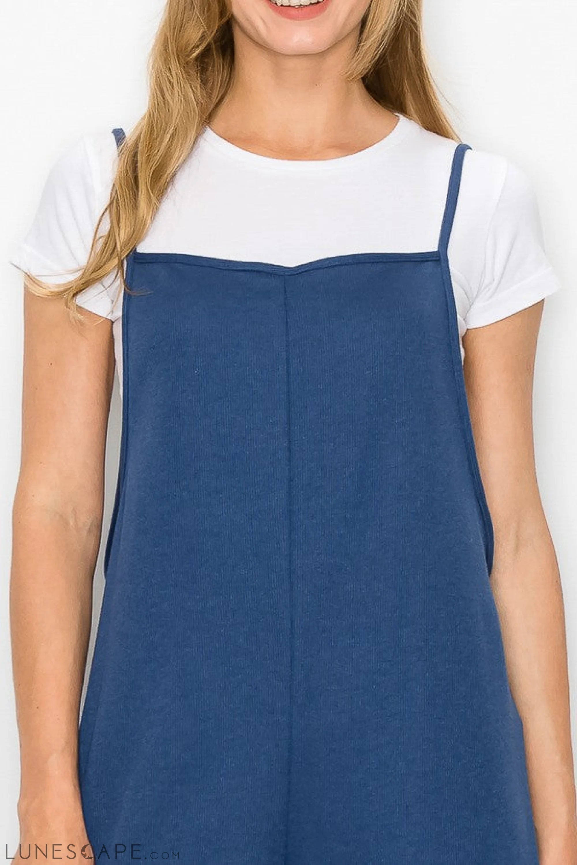 Cropped Bottom Wide Leg Oversized Jumpsuit - Blue LUNESCAPE