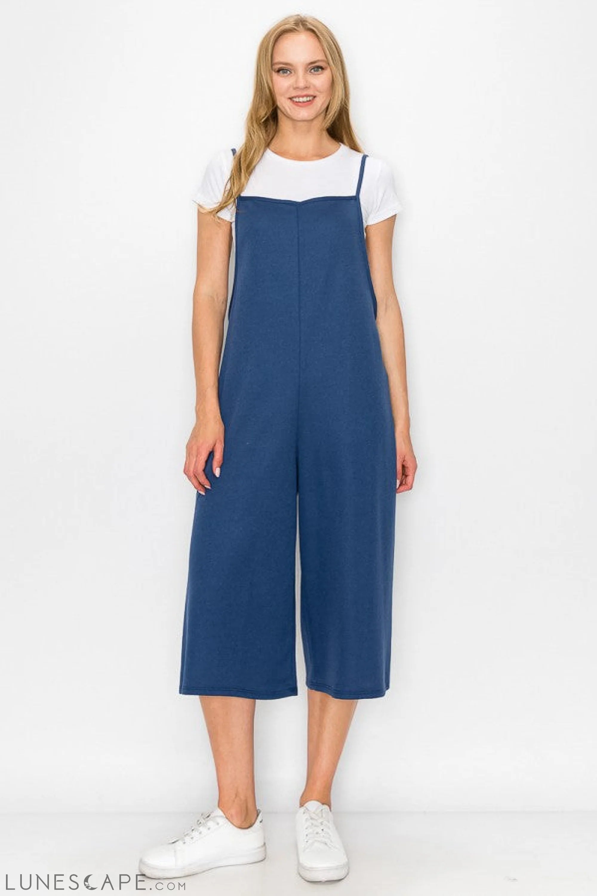 Cropped Bottom Wide Leg Oversized Jumpsuit - Blue LUNESCAPE