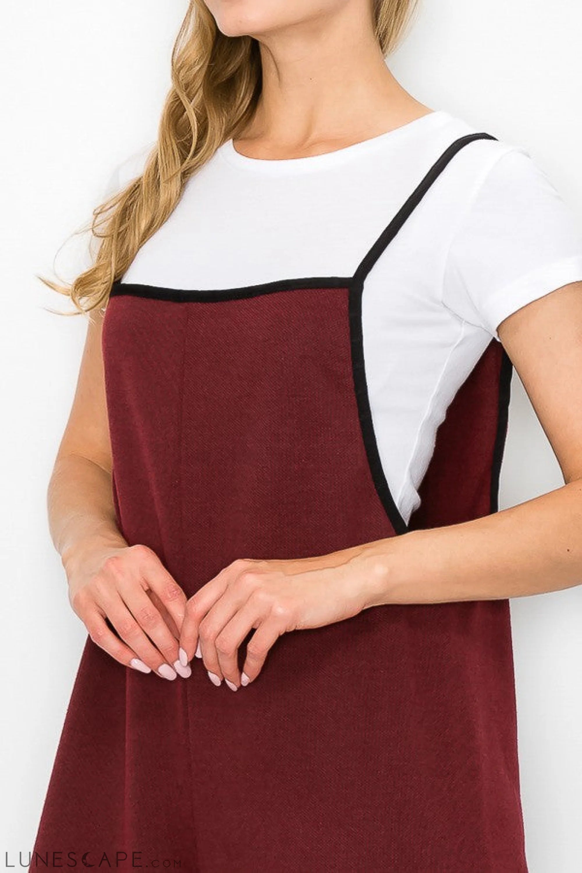 Cropped Bottom Wide Leg Oversized Jumpsuit - Burgundy LUNESCAPE