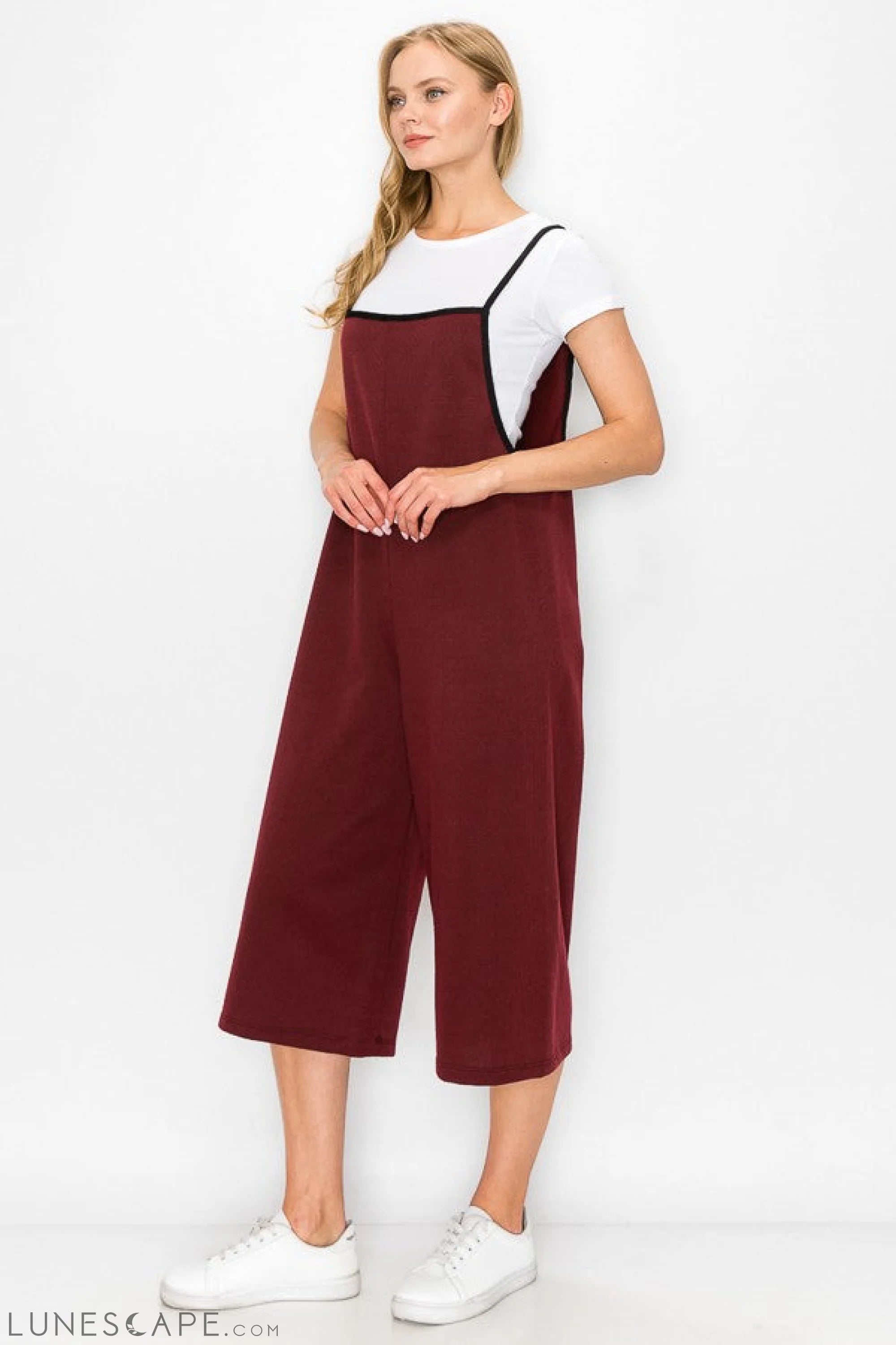 Cropped Bottom Wide Leg Oversized Jumpsuit - Burgundy LUNESCAPE