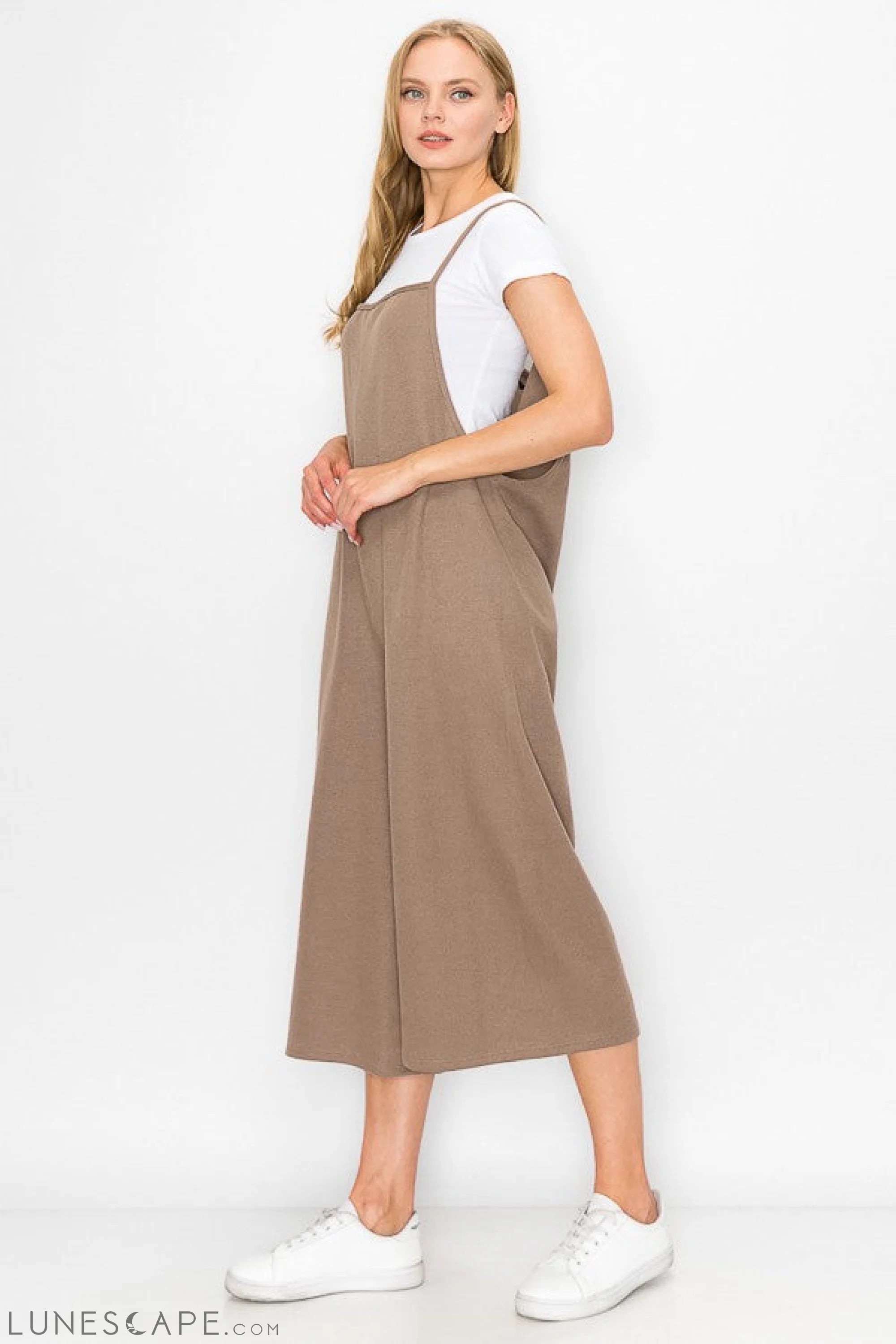 Cropped Bottom Wide Leg Oversized Jumpsuit - Taupe LUNESCAPE