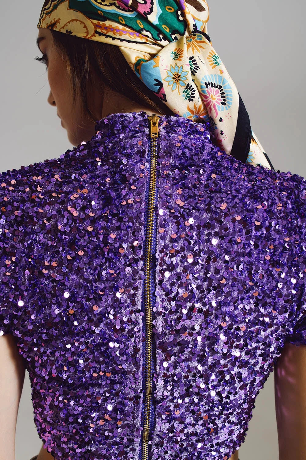Cropped High Neck Top in Purple Sequin LUNESCAPE