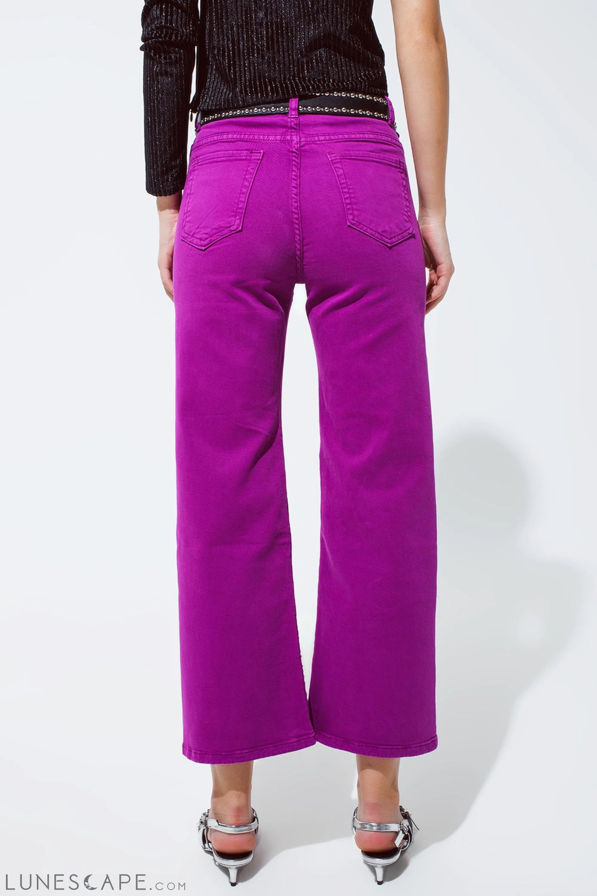 Cropped Wide Leg Jeans in Violet 3/4 Length LUNESCAPE