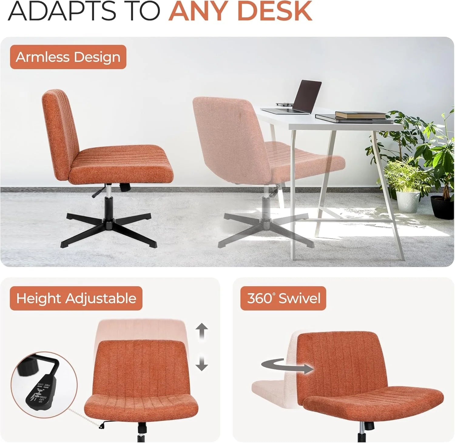 Cross Legged Office Desk Chair No Wheels Fabric Padded Modern Swivel LUNESCAPE