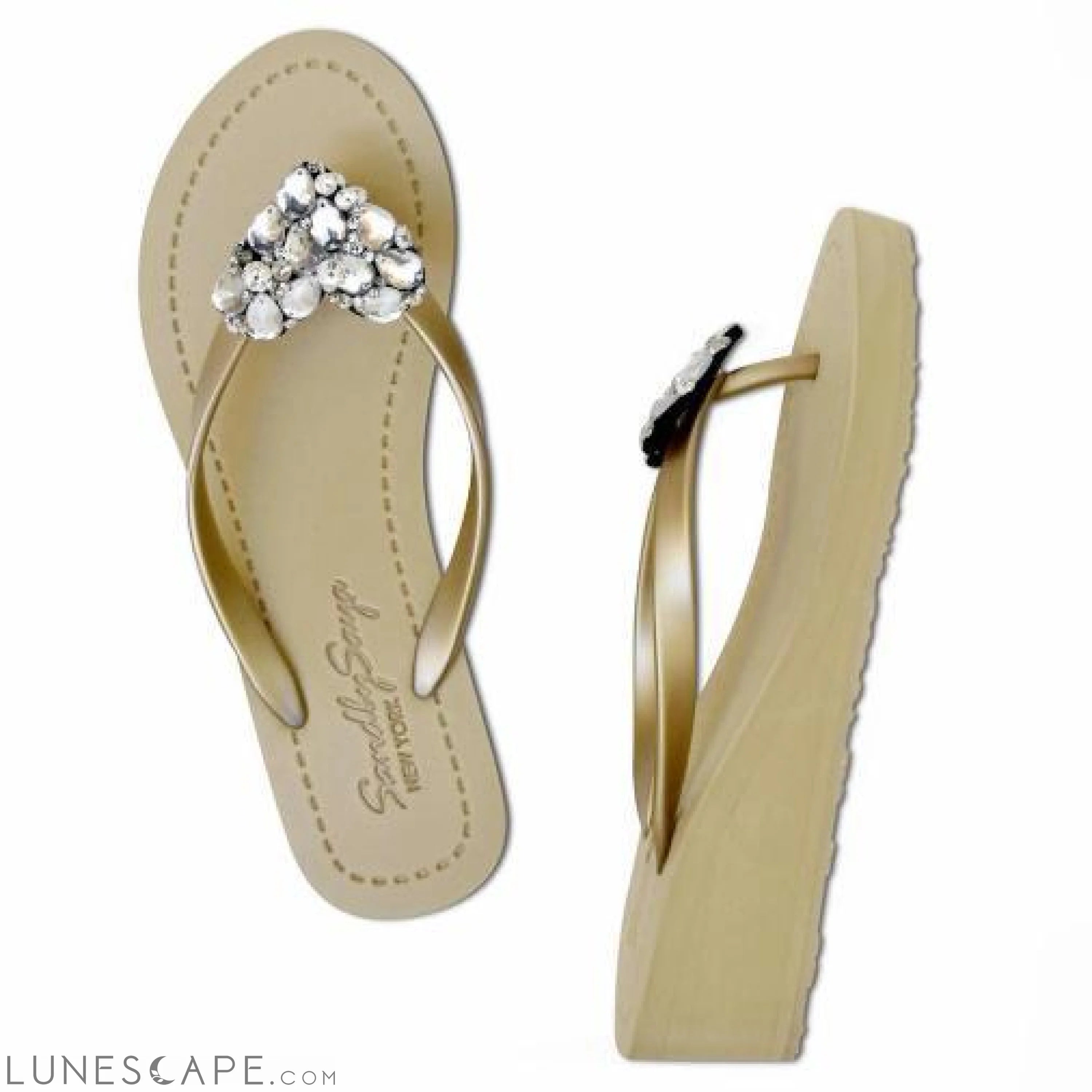 Crystal Heart - Rhinestone Mid Wedge Flip Flops Womens Embellished Sandals LUNESCAPE