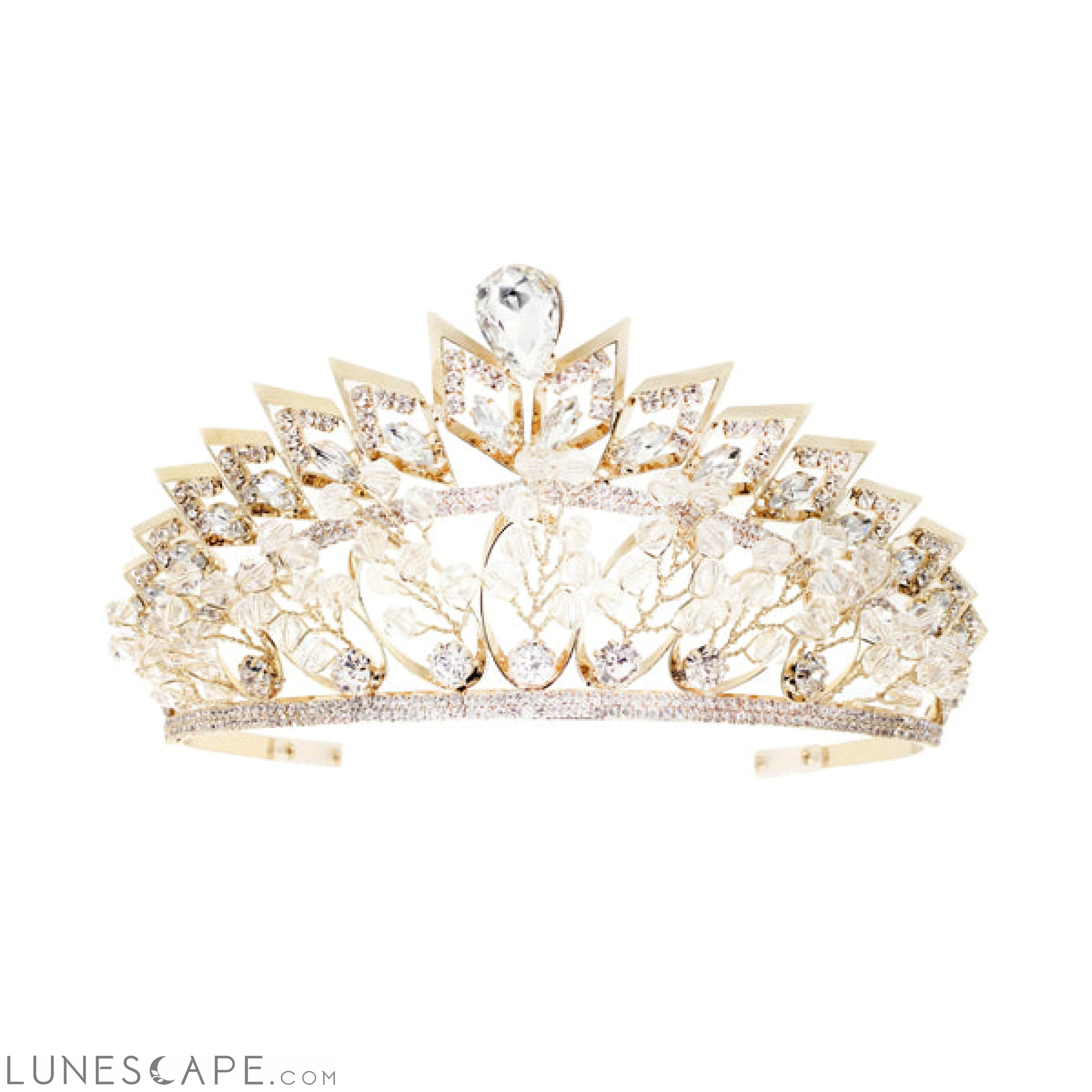 Crystal Leaf Tiara with Geometric Accents LUNESCAPE