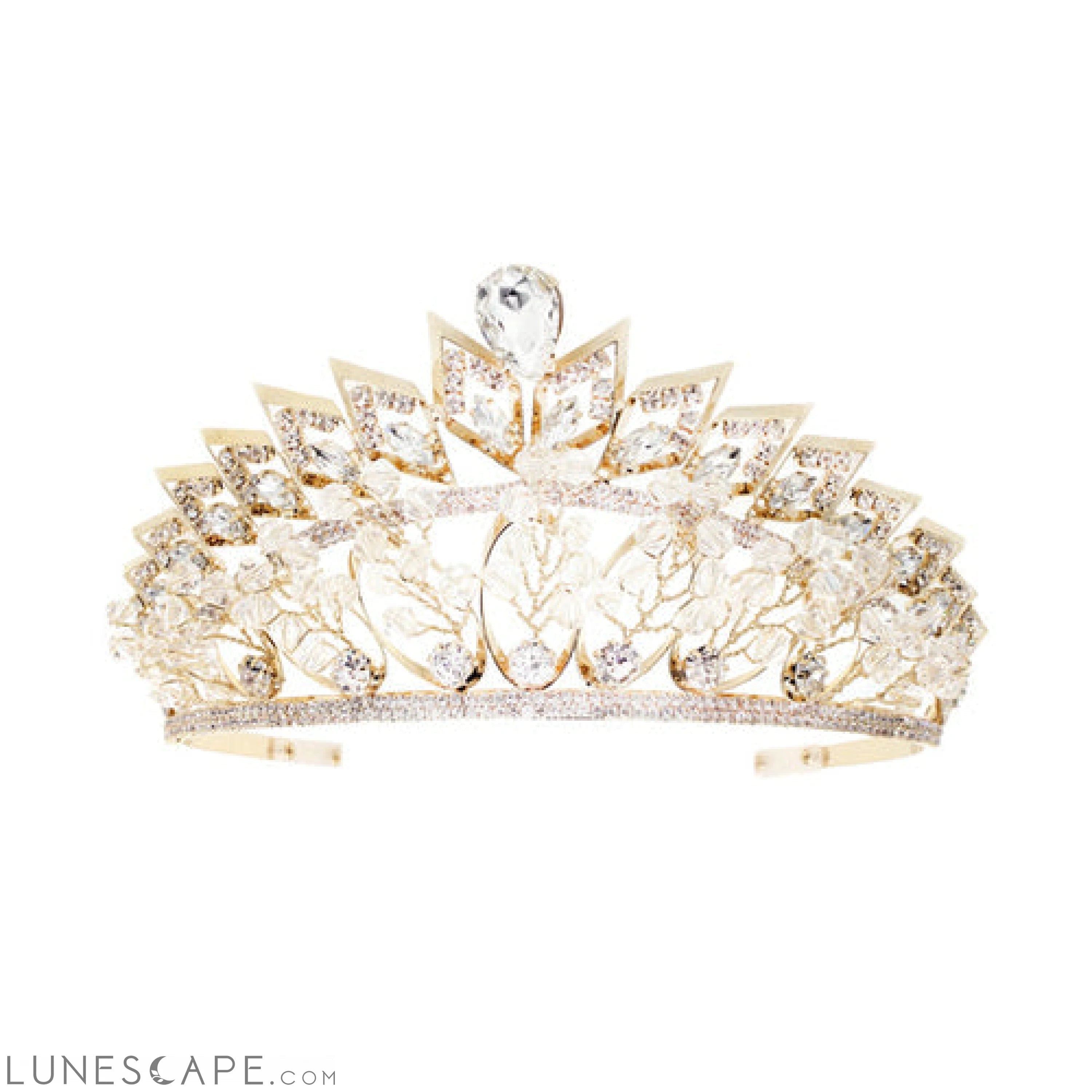 Crystal Leaf Tiara with Geometric Accents LUNESCAPE
