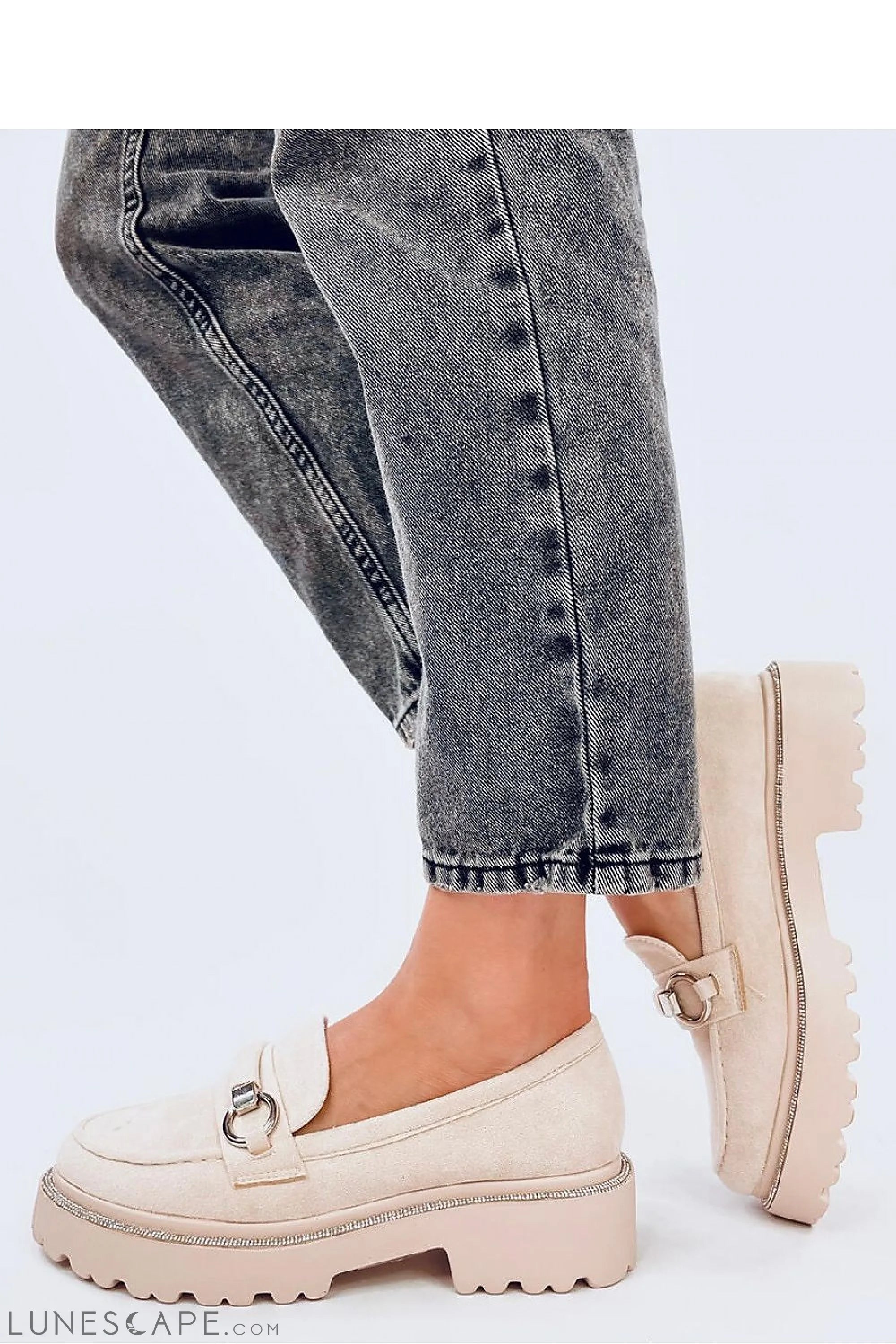 Crystal Trim Blush Eco-Suede Loafers for Women – Moc Toe with Silver Accents LUNESCAPE