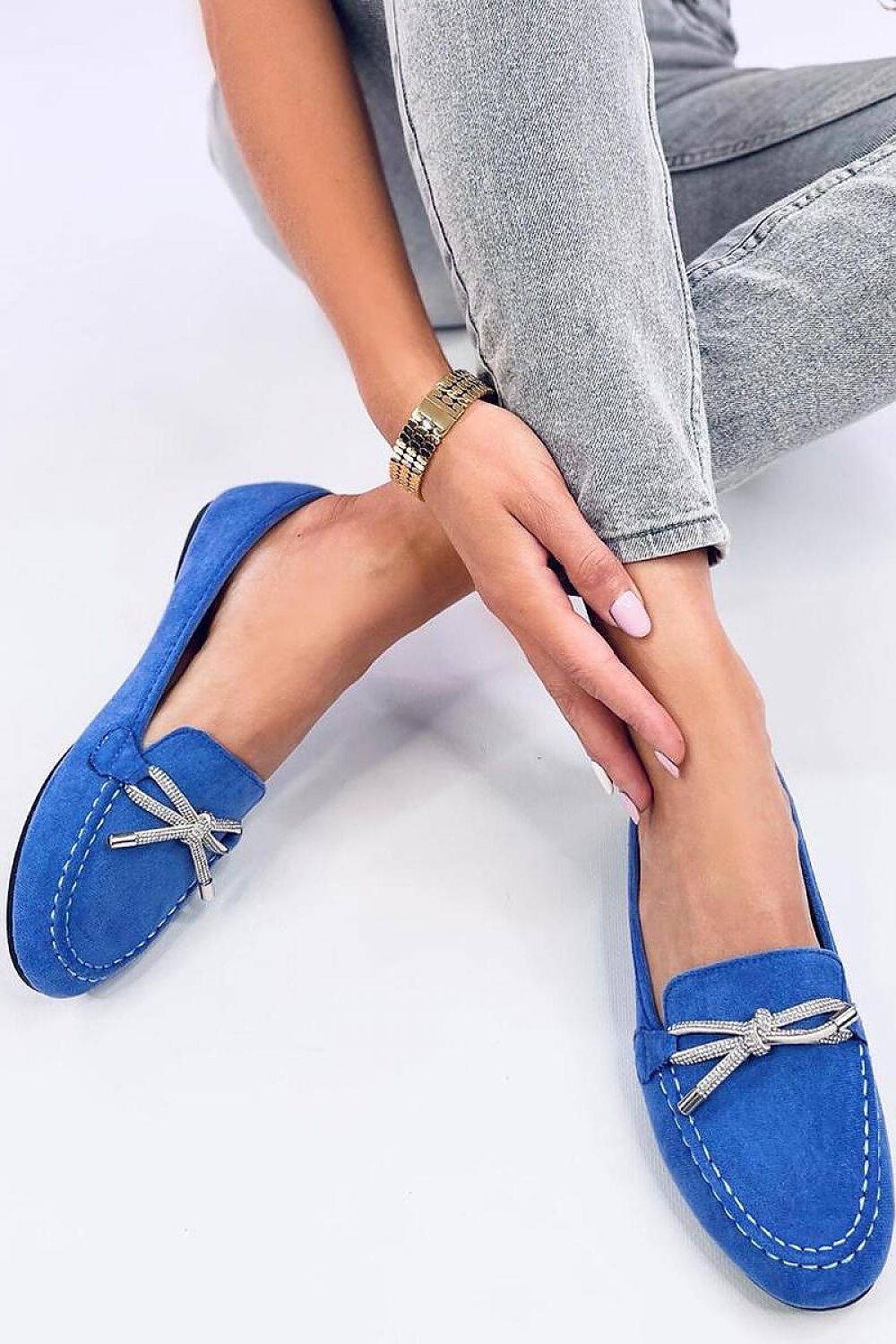 Cobalt Blue Eco-Suede Loafers with Silver Rope Bow