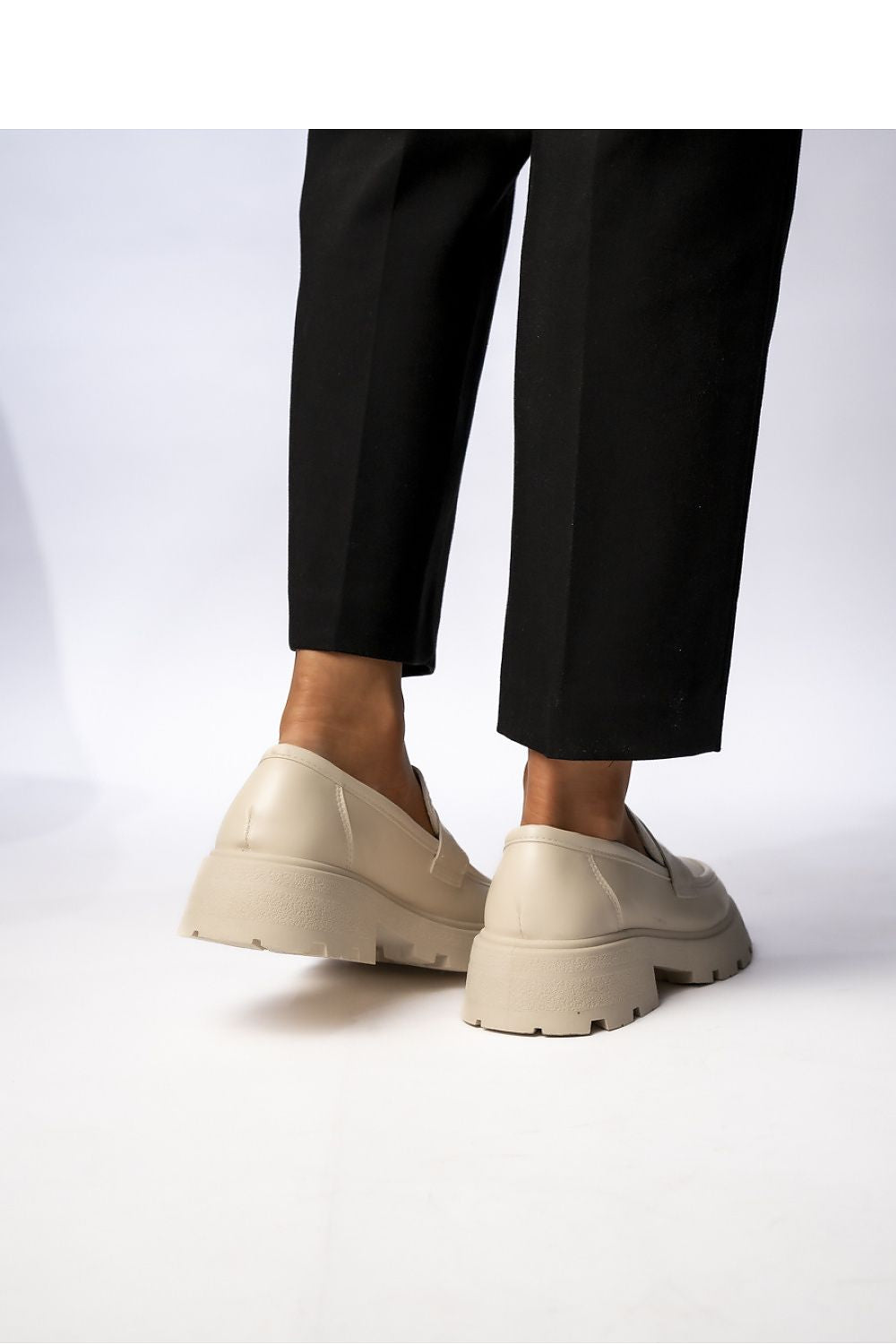 Beige Eco-Leather Womens Loafers – Chunky Lug Sole with Penny Bar LUNESCAPE