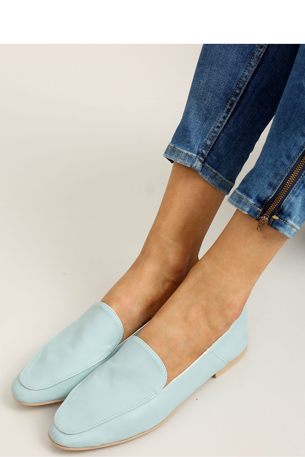 Sky Blue Vegan Leather Flats – Women's Almond Toe Slip-On with Asymmetrical Vamp