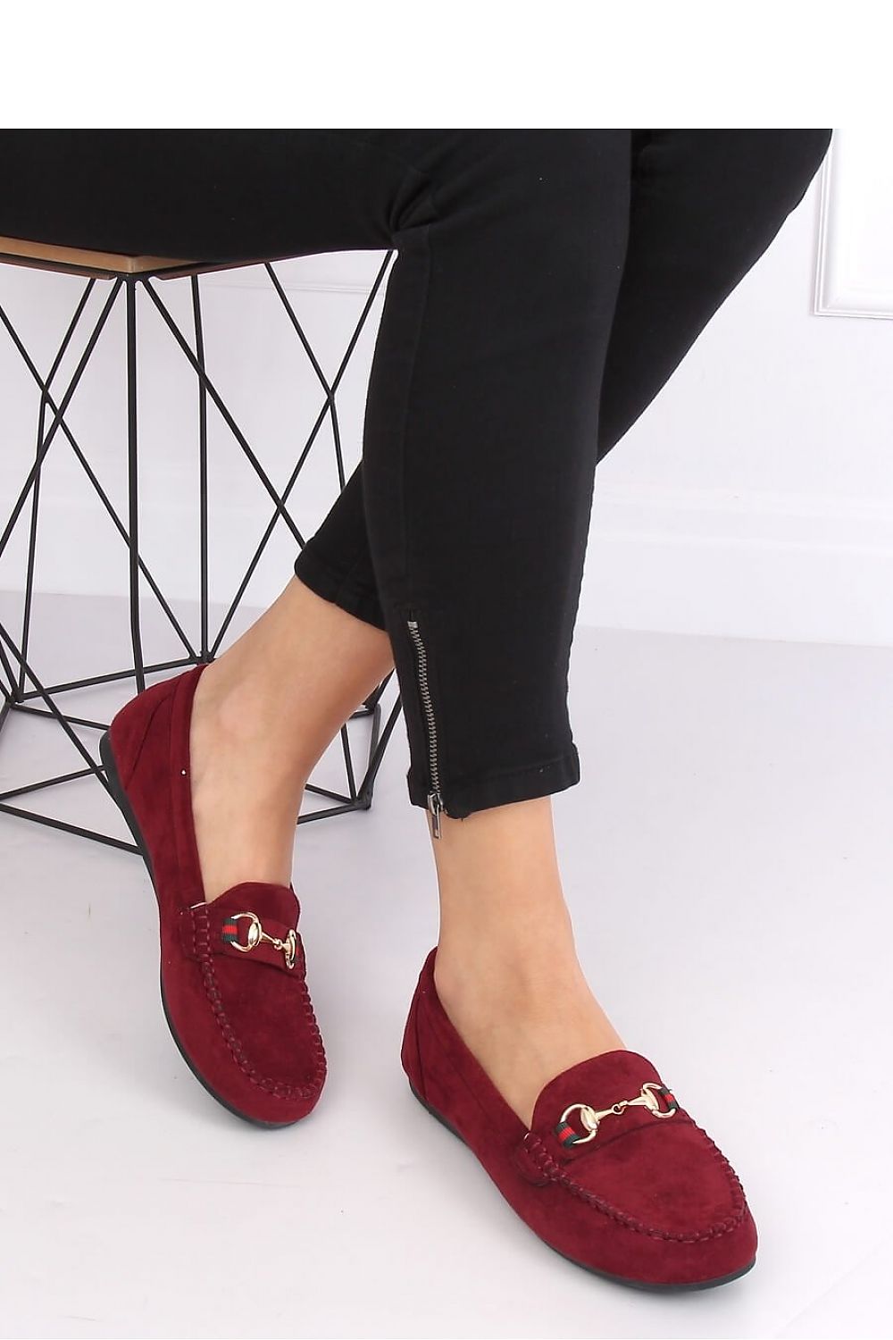 Bordeaux Eco-Suede Women’s Loafers with Gold Horsebit Detail
