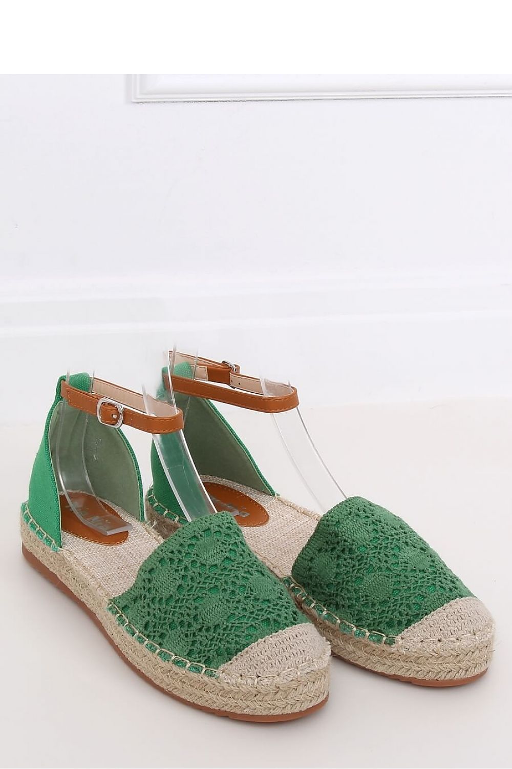 Green Crochet Lace Flatform Espadrilles with Ankle Strap and Jute Sole LUNESCAPE