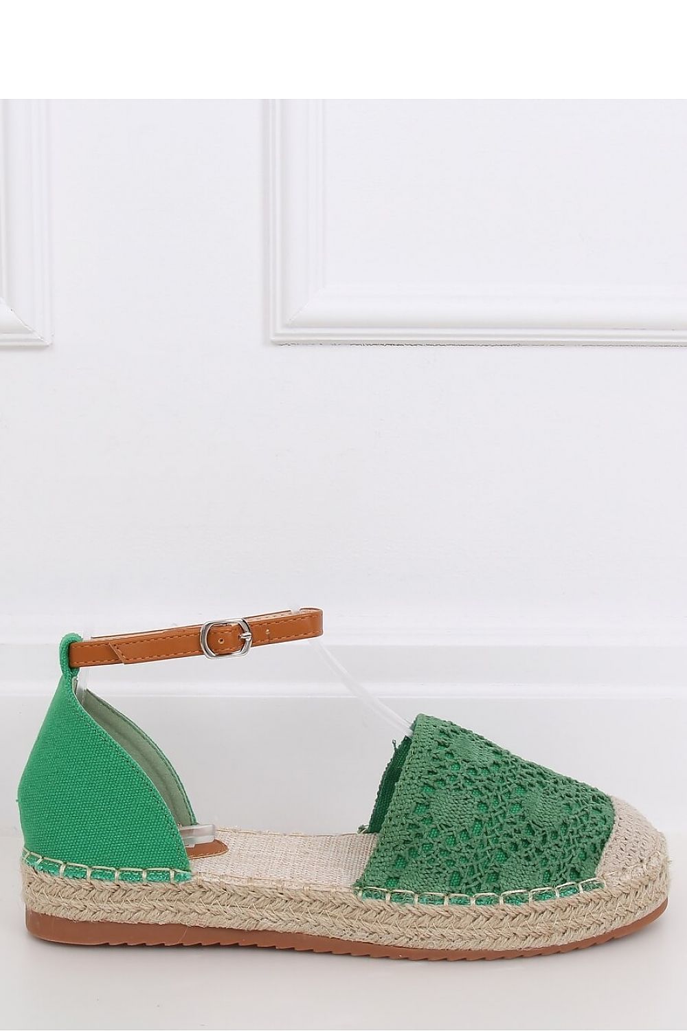 Green Crochet Lace Flatform Espadrilles with Ankle Strap and Jute Sole LUNESCAPE