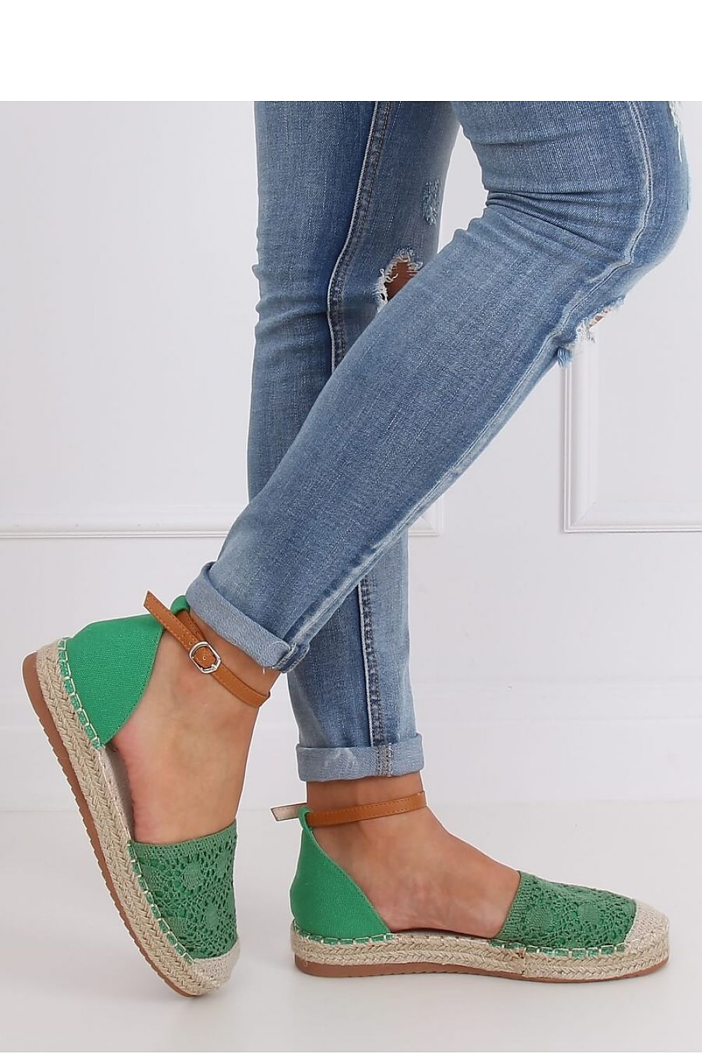 Green Crochet Lace Flatform Espadrilles with Ankle Strap and Jute Sole LUNESCAPE