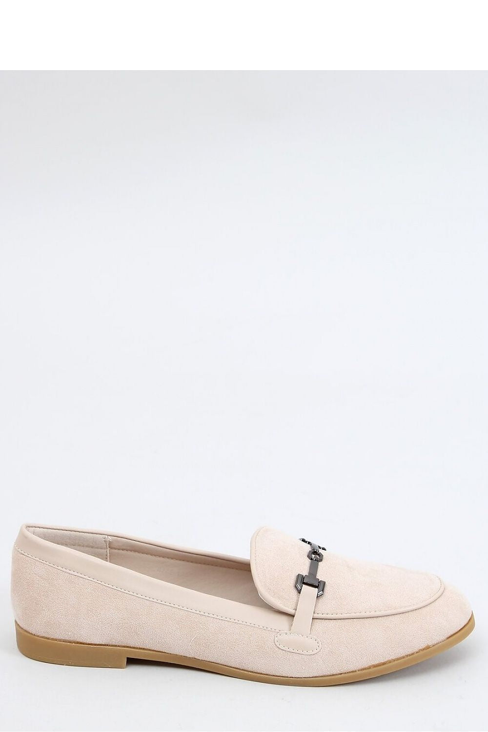 Beige Eco-Suede Womens Loafers – Almond Toe with Chain Detail